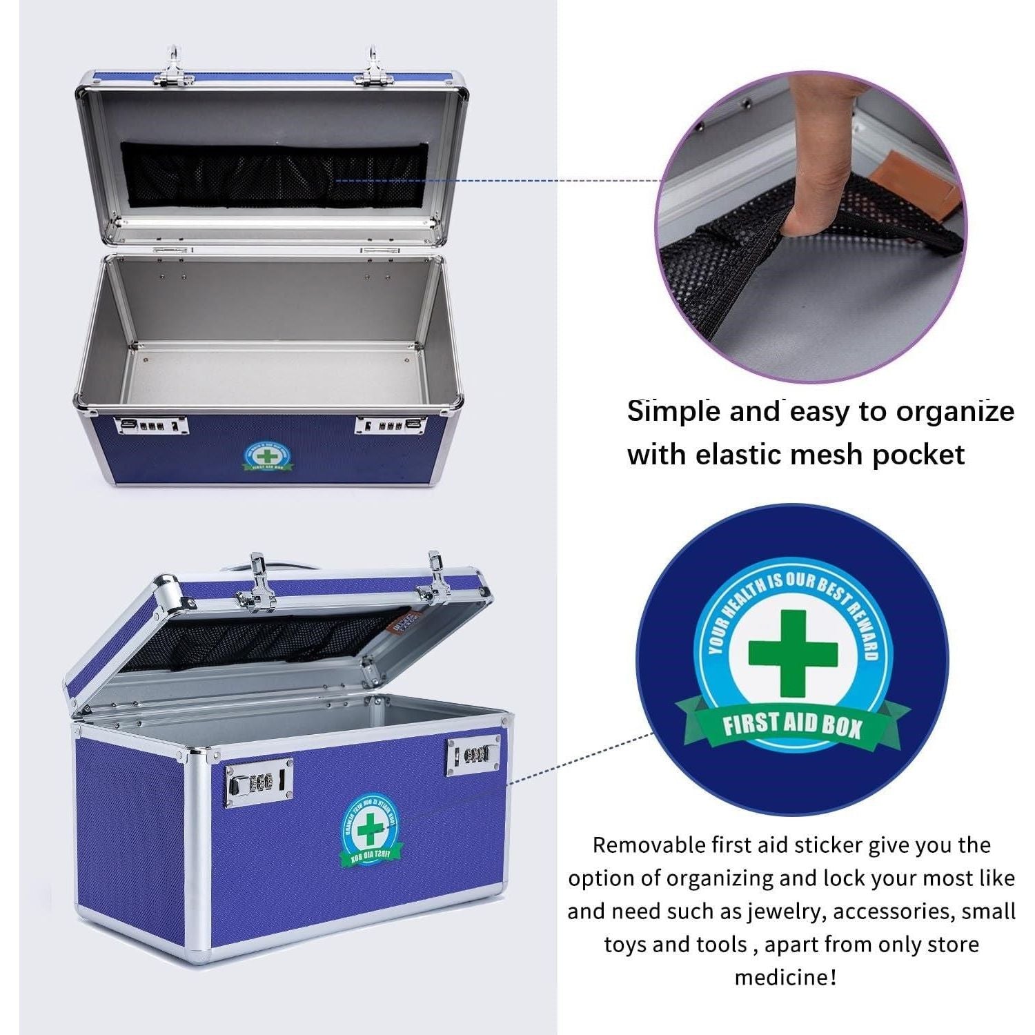 Locking Combination Medicine Box (Blue/Large)