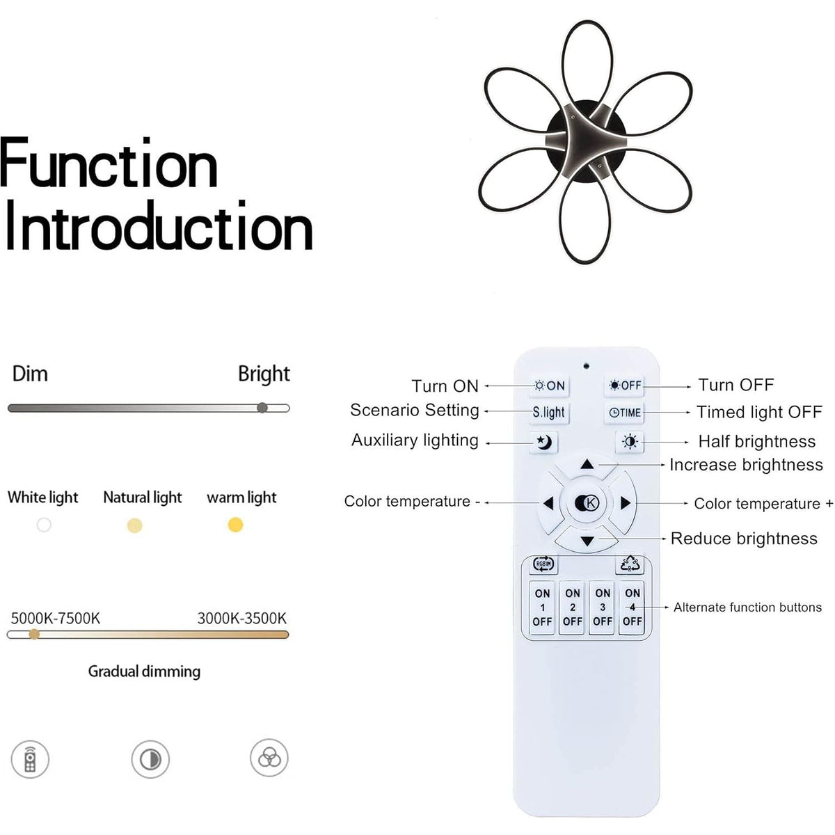 Modern LED Chandelier Flush Mount Lamp Remote Control (60cm)