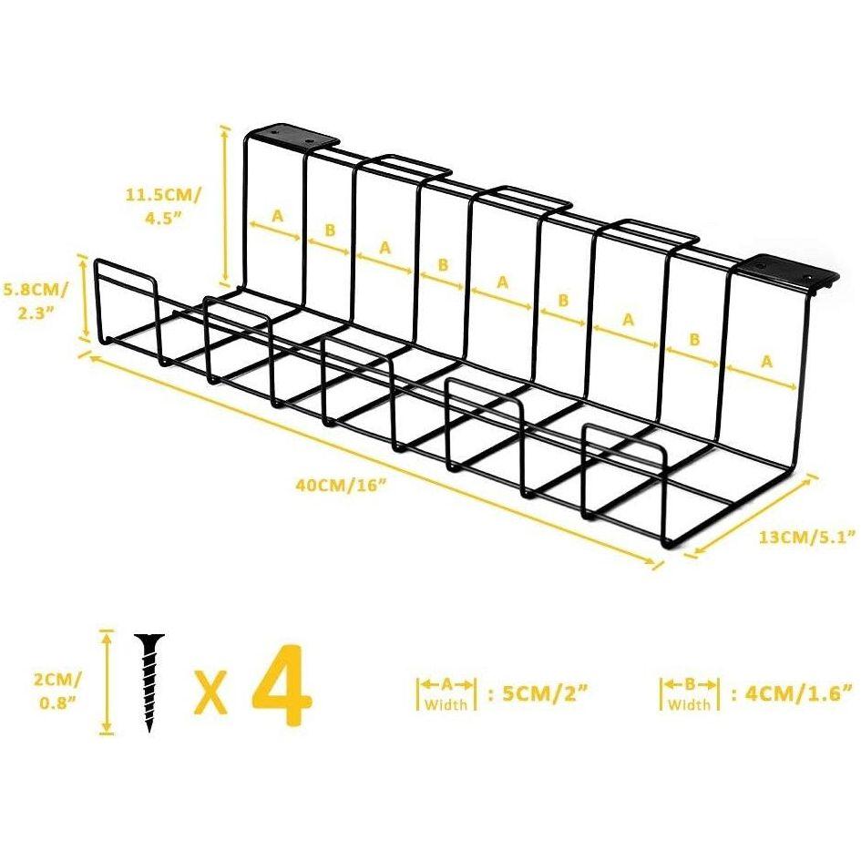 2 Pack Under Desk Cable Management Tray, Black