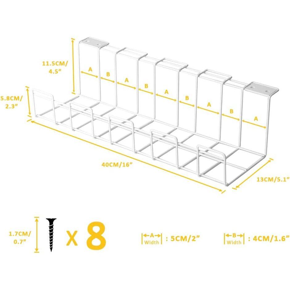 2 Pack Under Desk Cable Management Tray, White