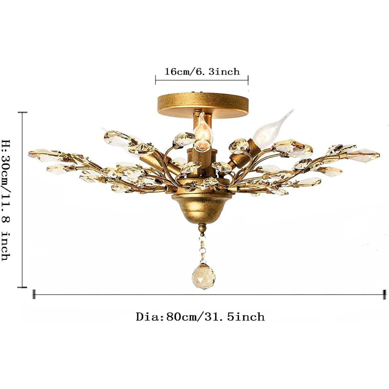 Crystal Chandelier Vintage, 5 Lights, Gold