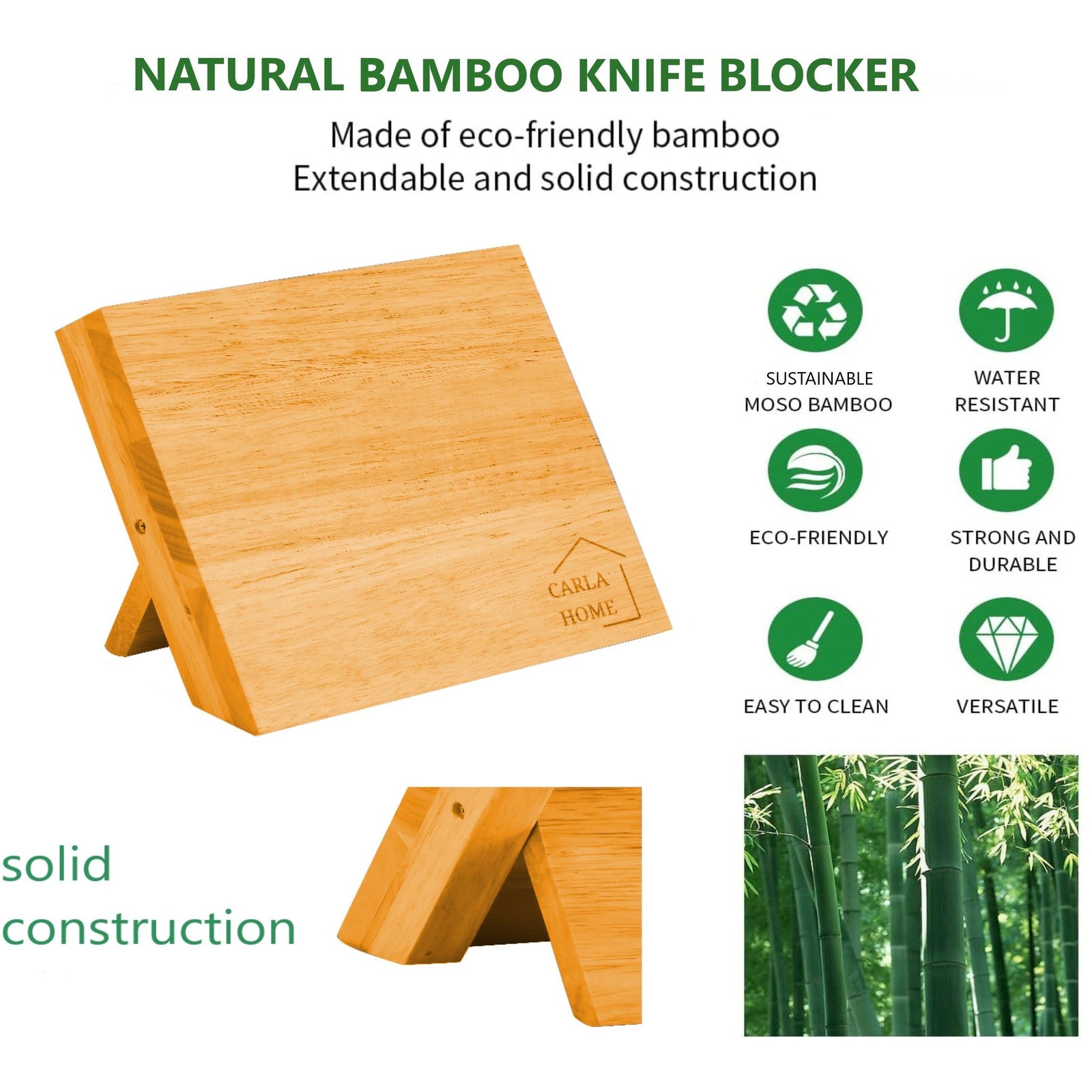 Natural Bamboo Magnetic Knife Block Holder with Strong Magnets for Home Kitchen Storage & Organisation
