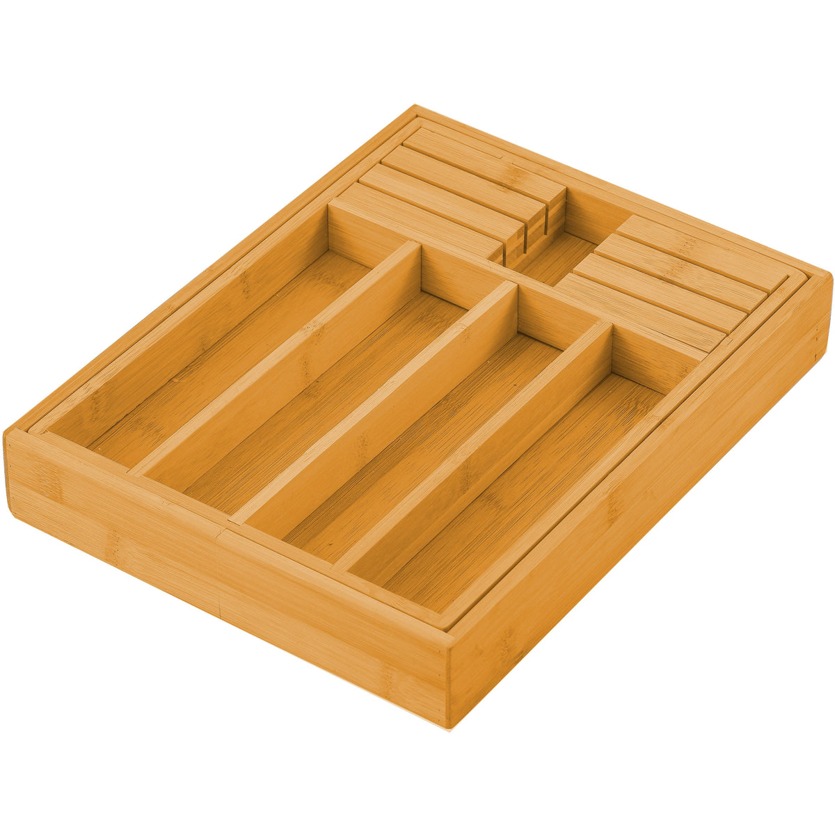 Large Capacity Bamboo Expandable Drawer Organizer with Knife Block Holder for Home Kitchen Utensils