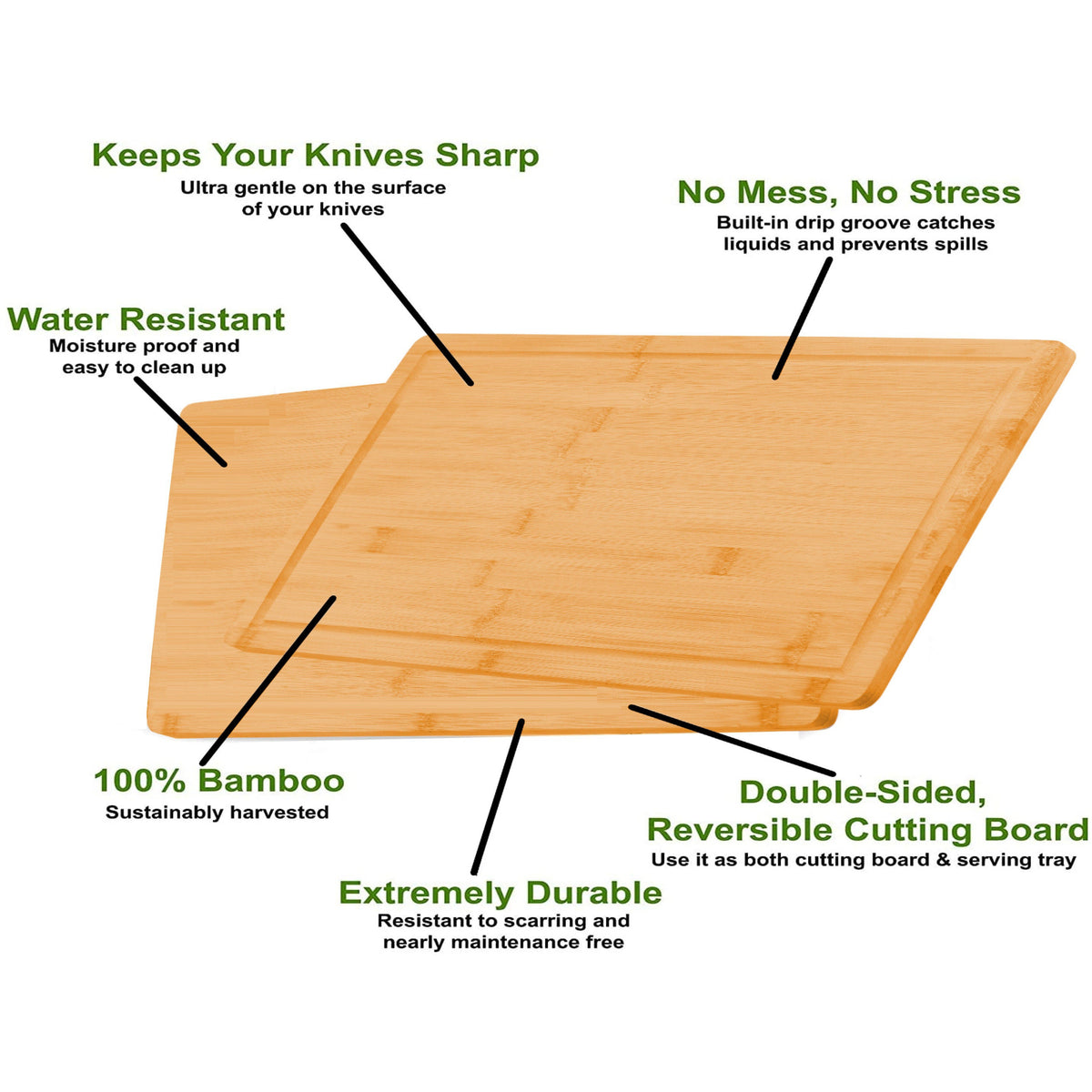 3 Pieces Bamboo Cutting Board with Juice Groove and Mobile Holder included for Home Kitchen