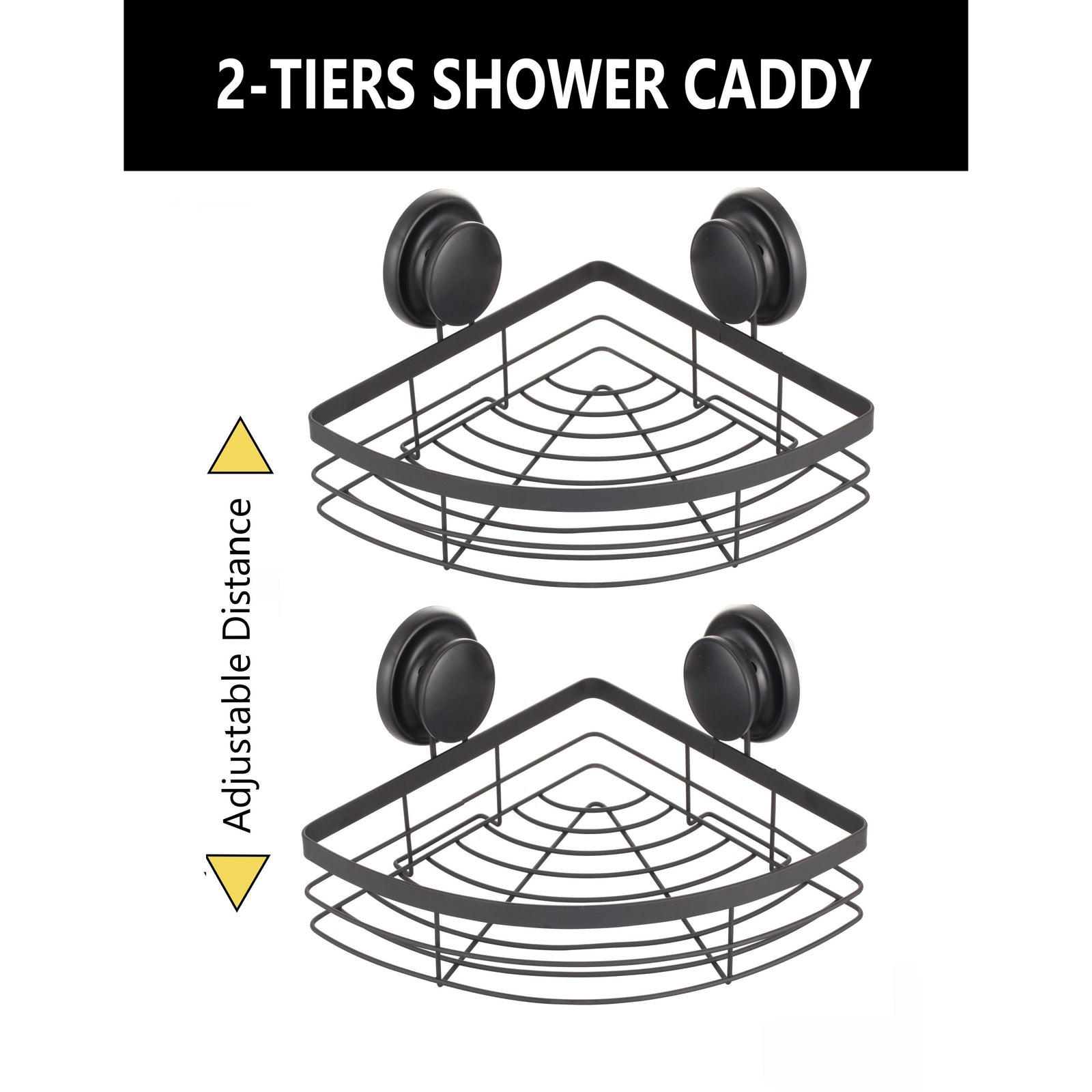 2 Pack Round Corner Shower Caddy Shelf Basket Rack with Premium Vacuum Suction Cup No-Drilling for Bathroom and Kitchen