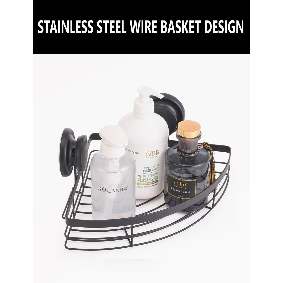 2 Pack Round Corner Shower Caddy Shelf Basket Rack with Premium Vacuum Suction Cup No-Drilling for Bathroom and Kitchen