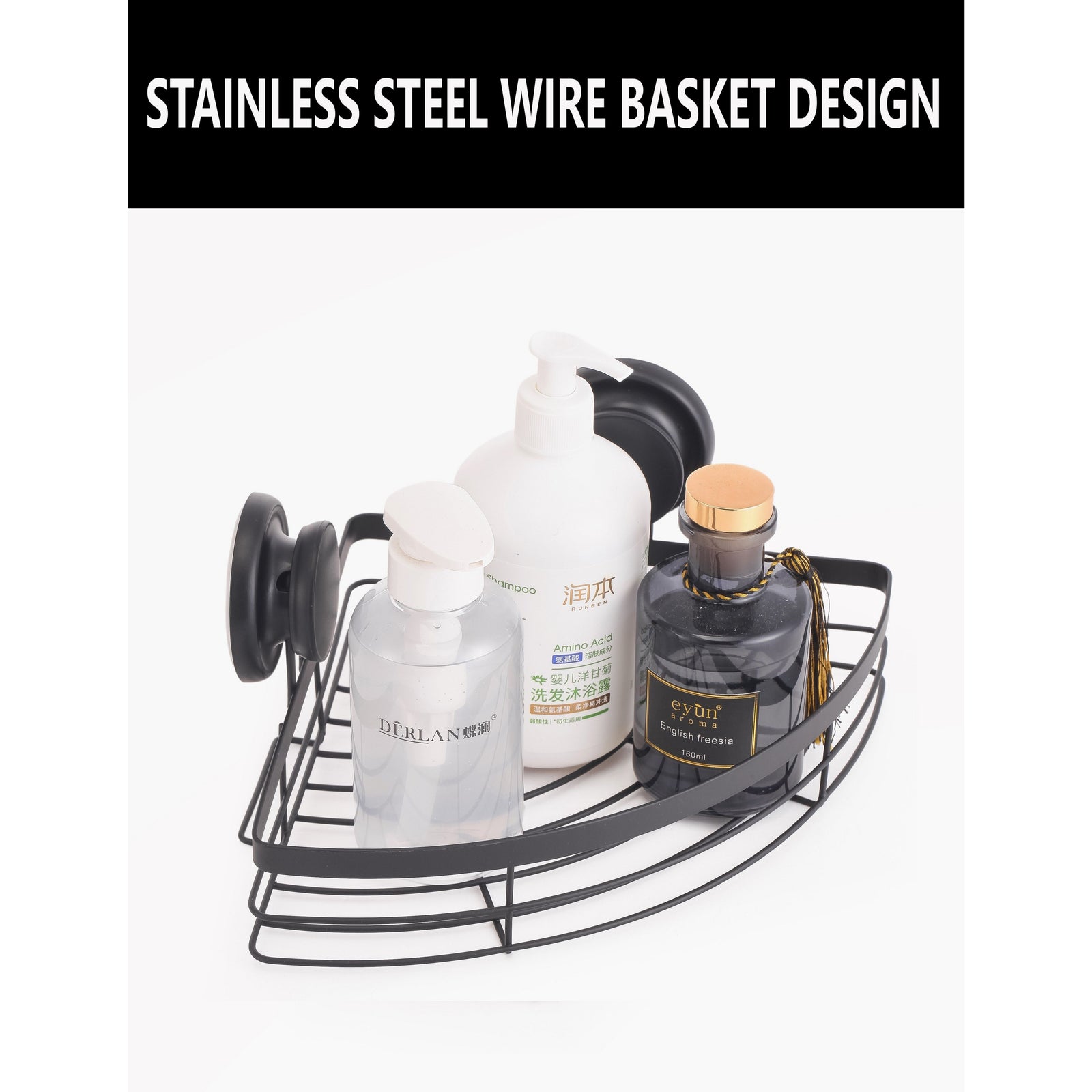 2 Pack Round Corner Shower Caddy Shelf Basket Rack with Premium Vacuum Suction Cup No-Drilling for Bathroom and Kitchen