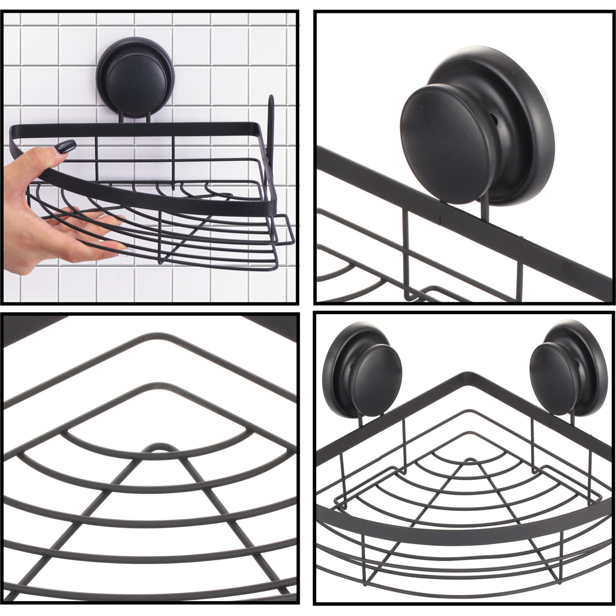 2 Pack Round Corner Shower Caddy Shelf Basket Rack with Premium Vacuum Suction Cup No-Drilling for Bathroom and Kitchen