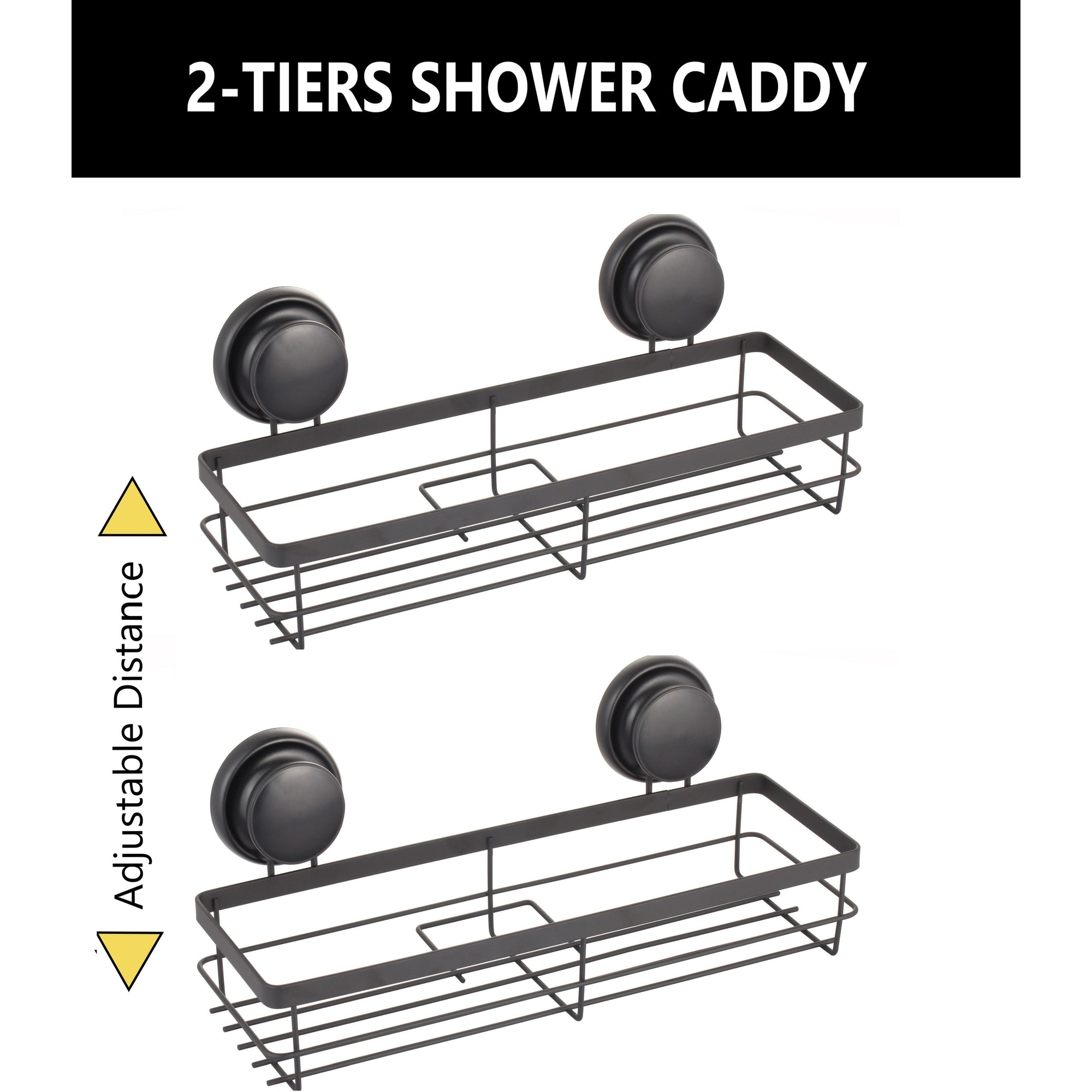 2 Pack Rectangular Corner Shower Caddy Shelf Basket Rack with Premium Vacuum Suction Cup No-Drilling for Bathroom and Kitchen