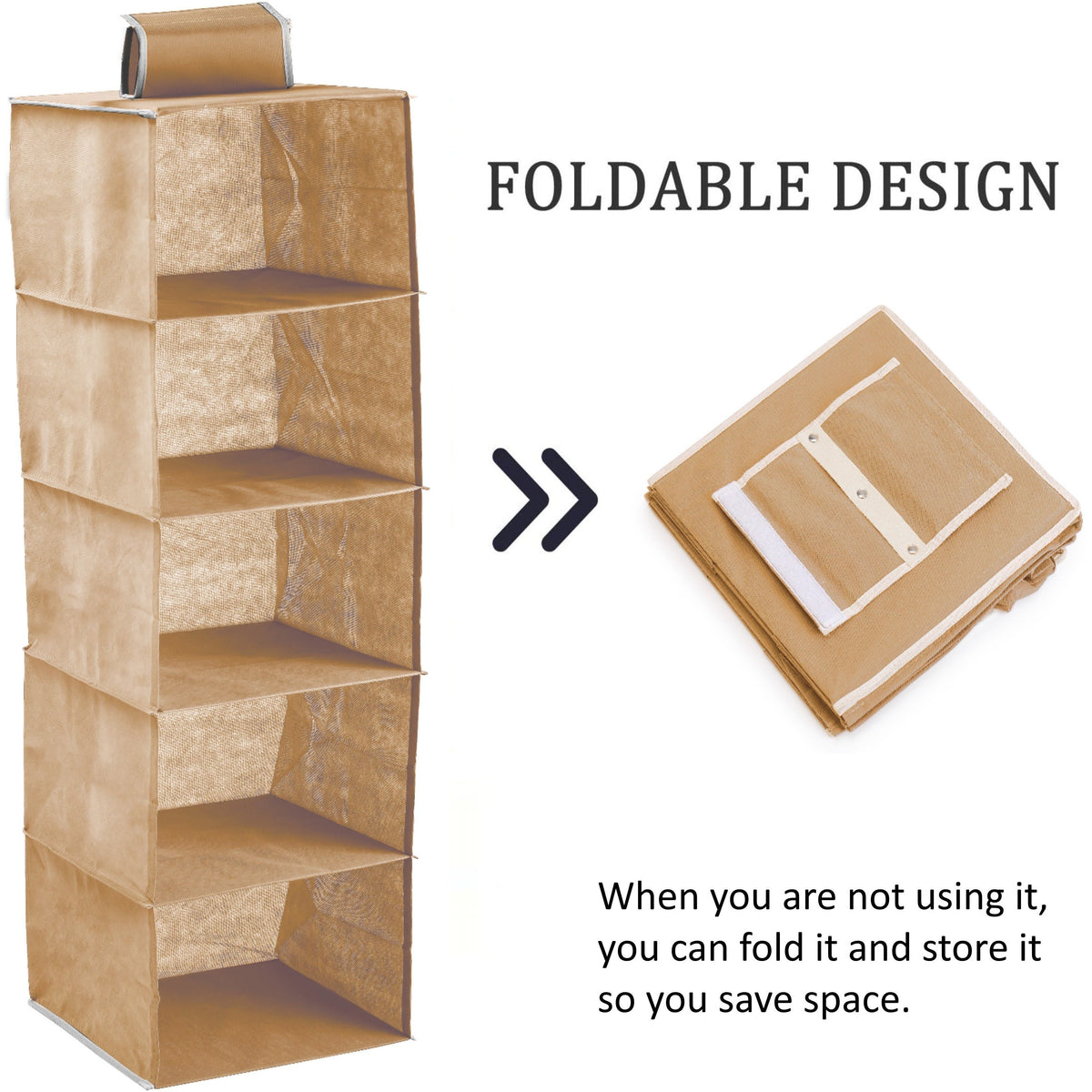 5 Tier Shelf Hanging Closet Organizer and Storage for Clothes (Beige)