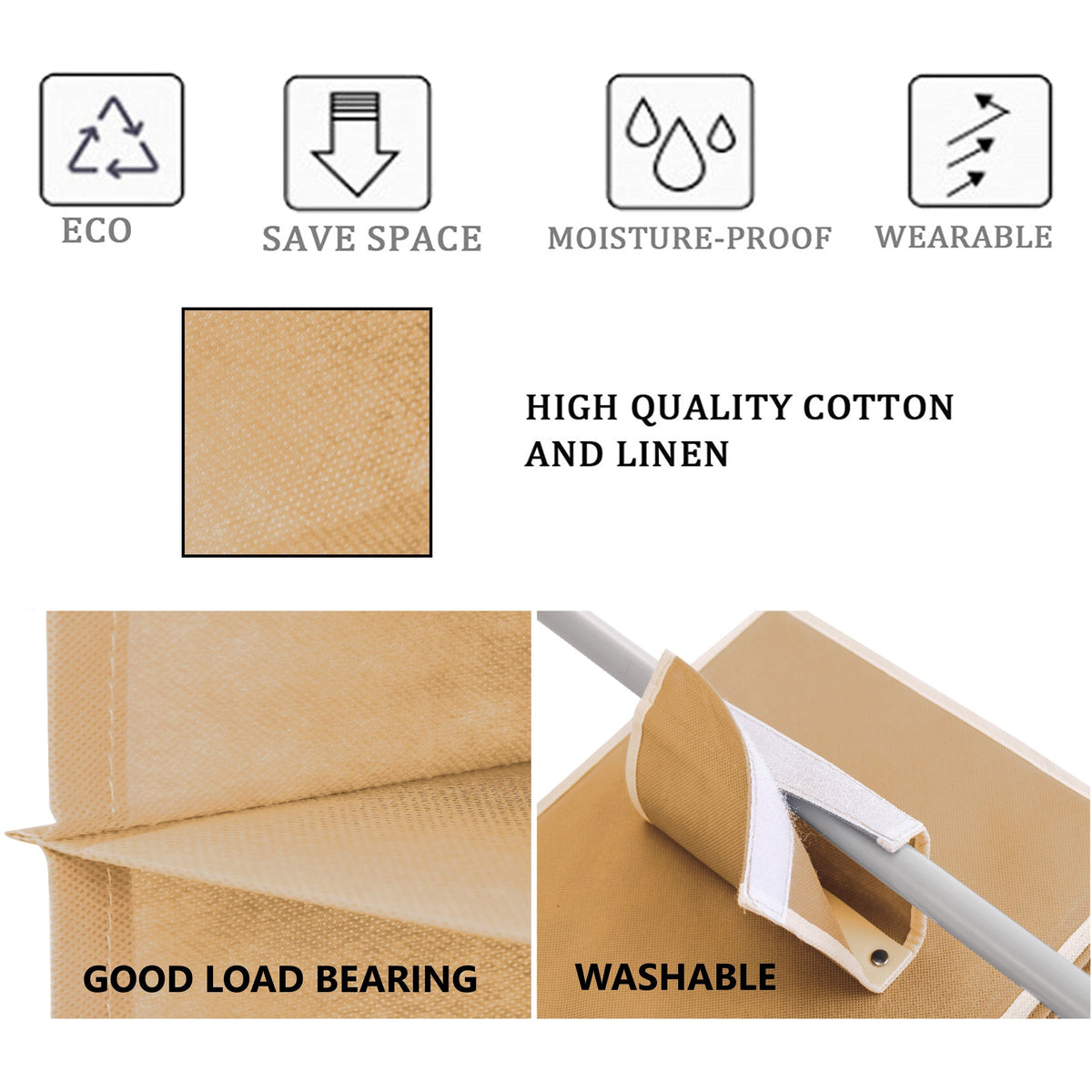 5 Tier Shelf Hanging Closet Organizer and Storage for Clothes (Beige)