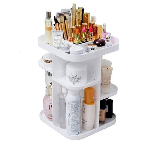 360 Rotating Large Capacity Makeup Organizer for Bedroom and Bathroom (White)
