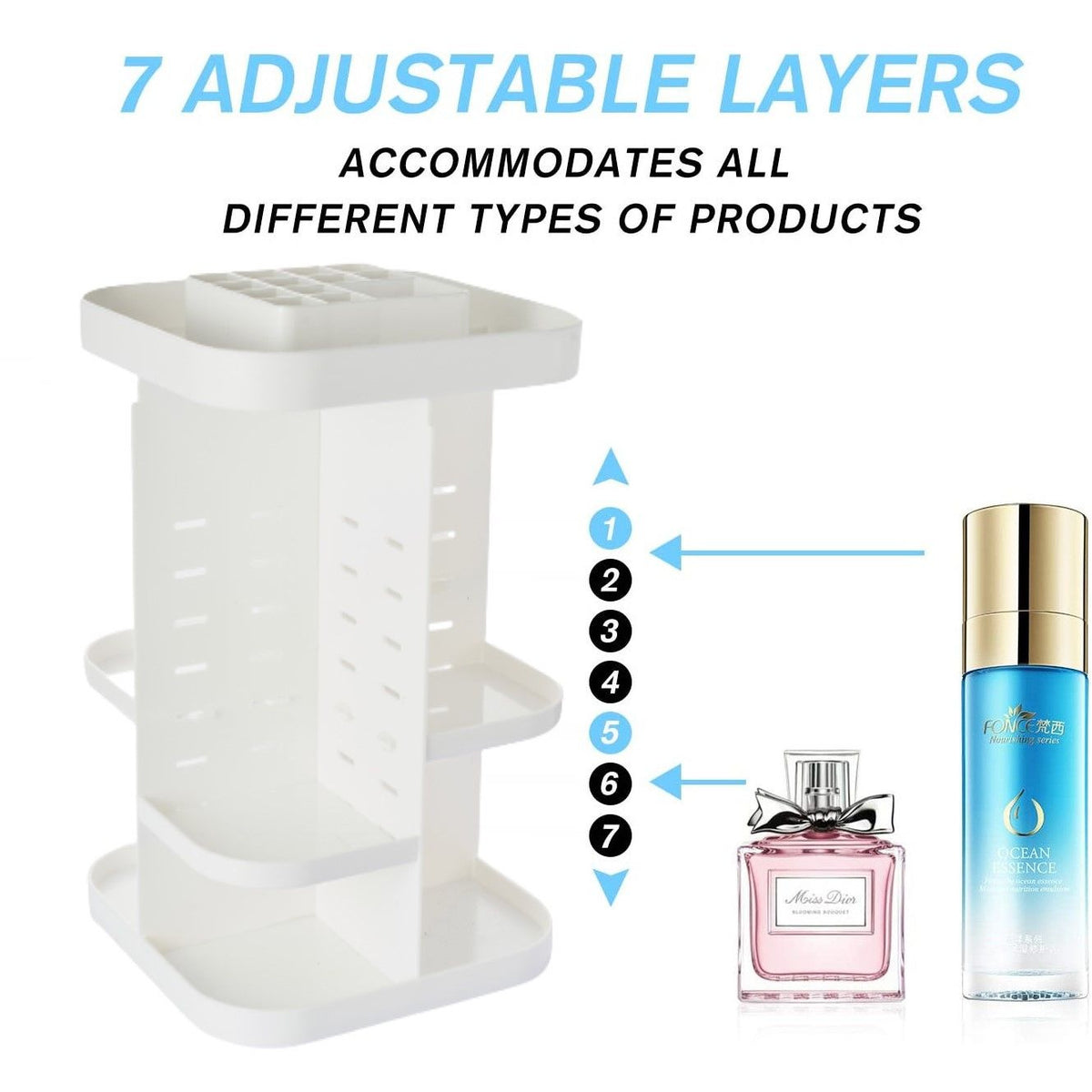 360 Rotating Large Capacity Makeup Organizer for Bedroom and Bathroom (White)
