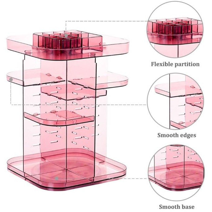 360 Rotating Large Capacity Makeup Organizer for Bedroom and Bathroom (Pink)