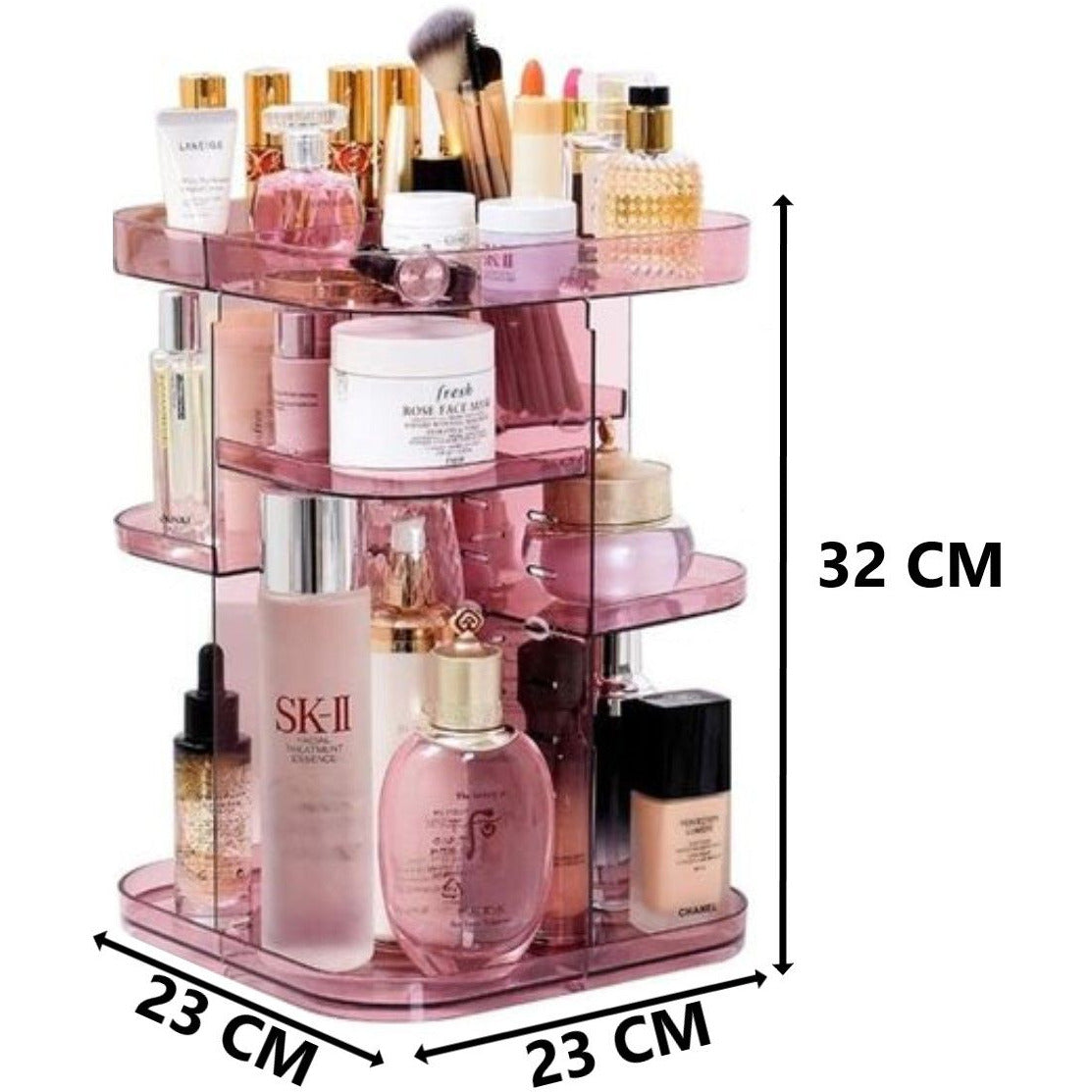 360 Rotating Large Capacity Makeup Organizer for Bedroom and Bathroom (Pink)