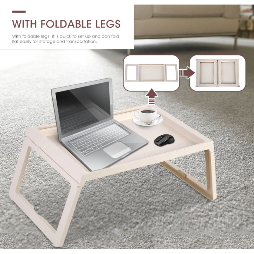 Multifunction Laptop Bed Desk with foldable legs for Home Office (White)