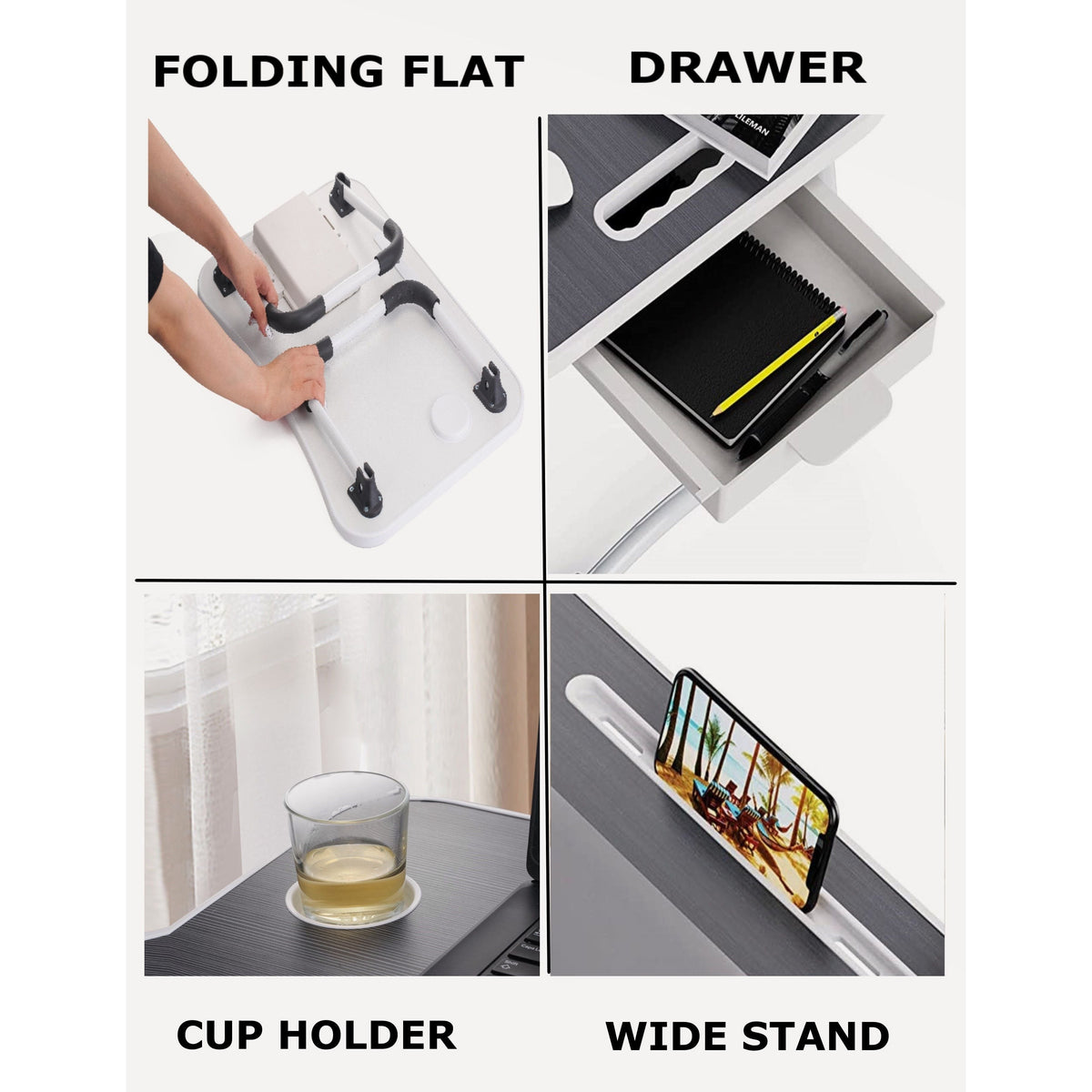 Laptop Bed Desk with Storage and foldable legs for Adults, Kids & Home Office