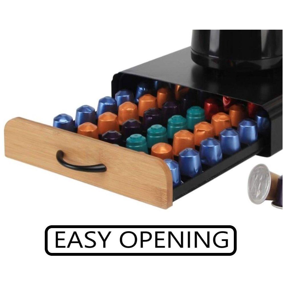 CARLA HOME Coffee Pods Holder Storage Drawer Compatible with 60 Nespresso Pods for Kitchen Storage & Organisation (Natural)