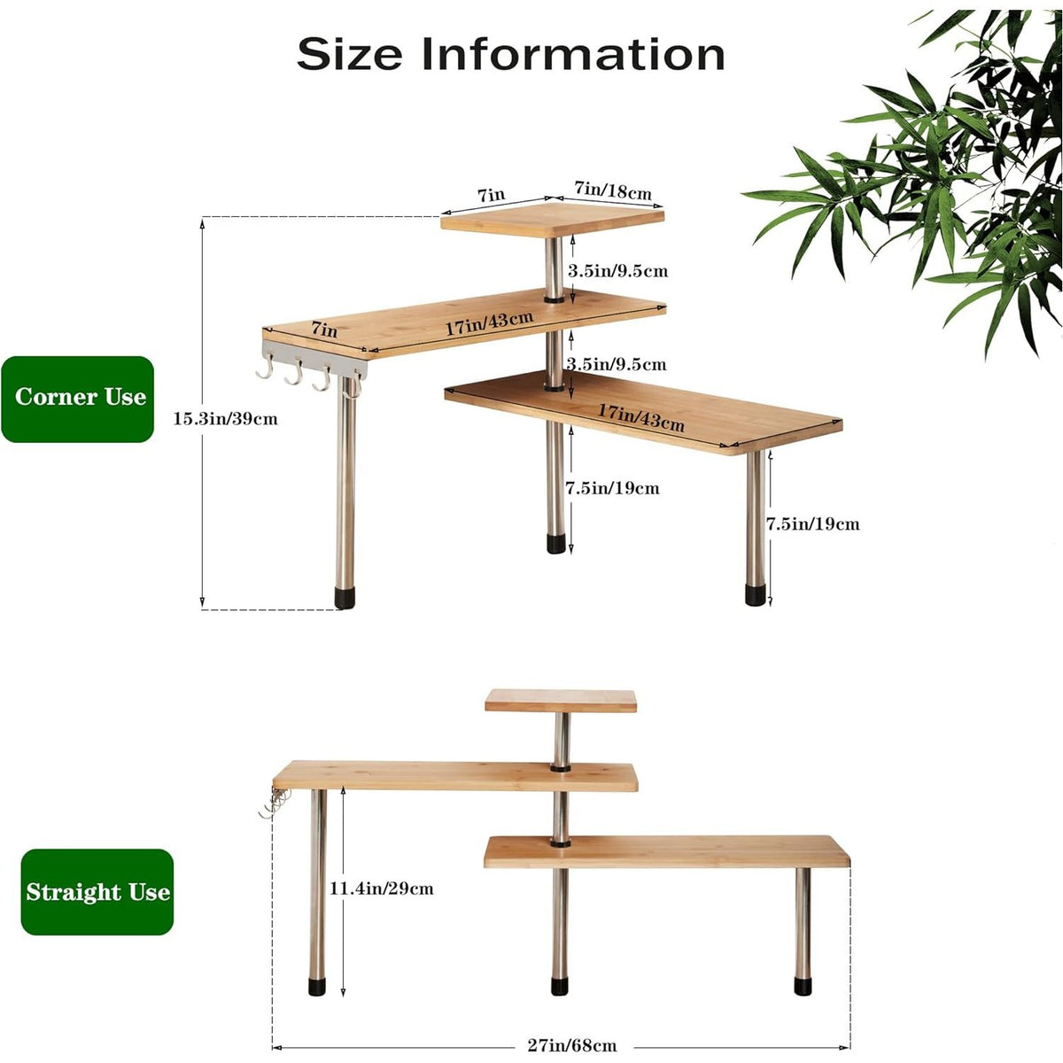 CARLA HOME 3 Tier Corner Shelf Kitchen Spice Rack Organiser with Hooks for Home Storage & Organisation
