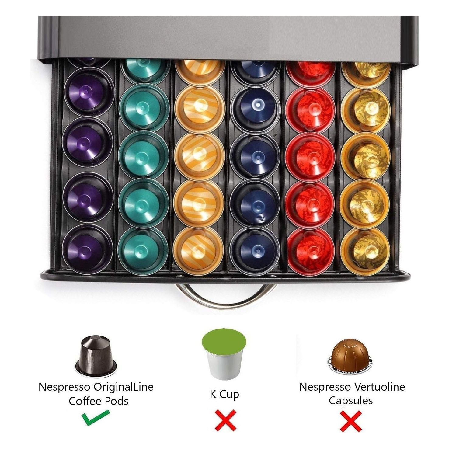 CARLA HOME Coffee Pods Holder Storage Drawer Compatible with 60 Nespresso Pods for Kitchen Storage & Organisation (Black)