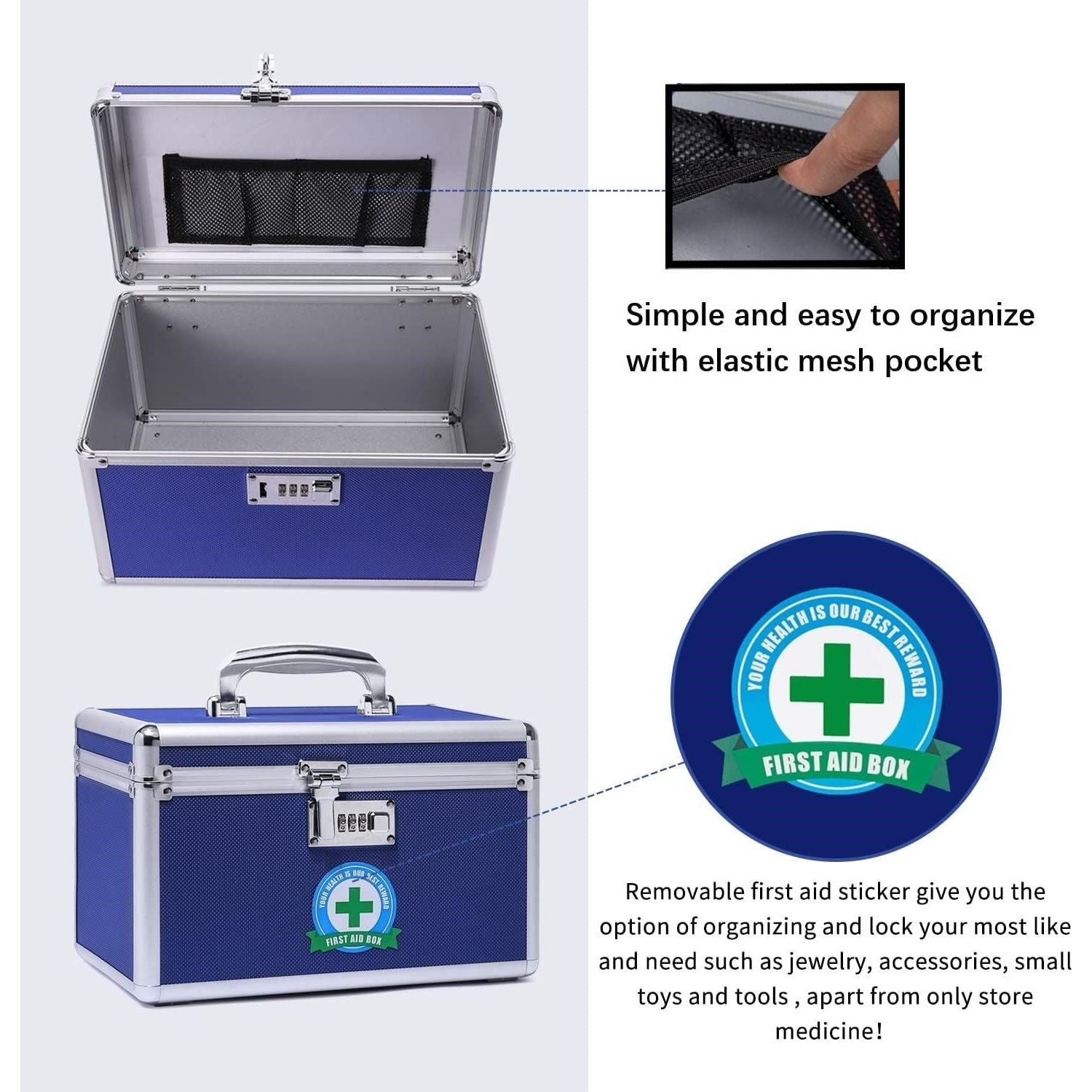 Locking Combination Medicine Box (Blue/Medium)