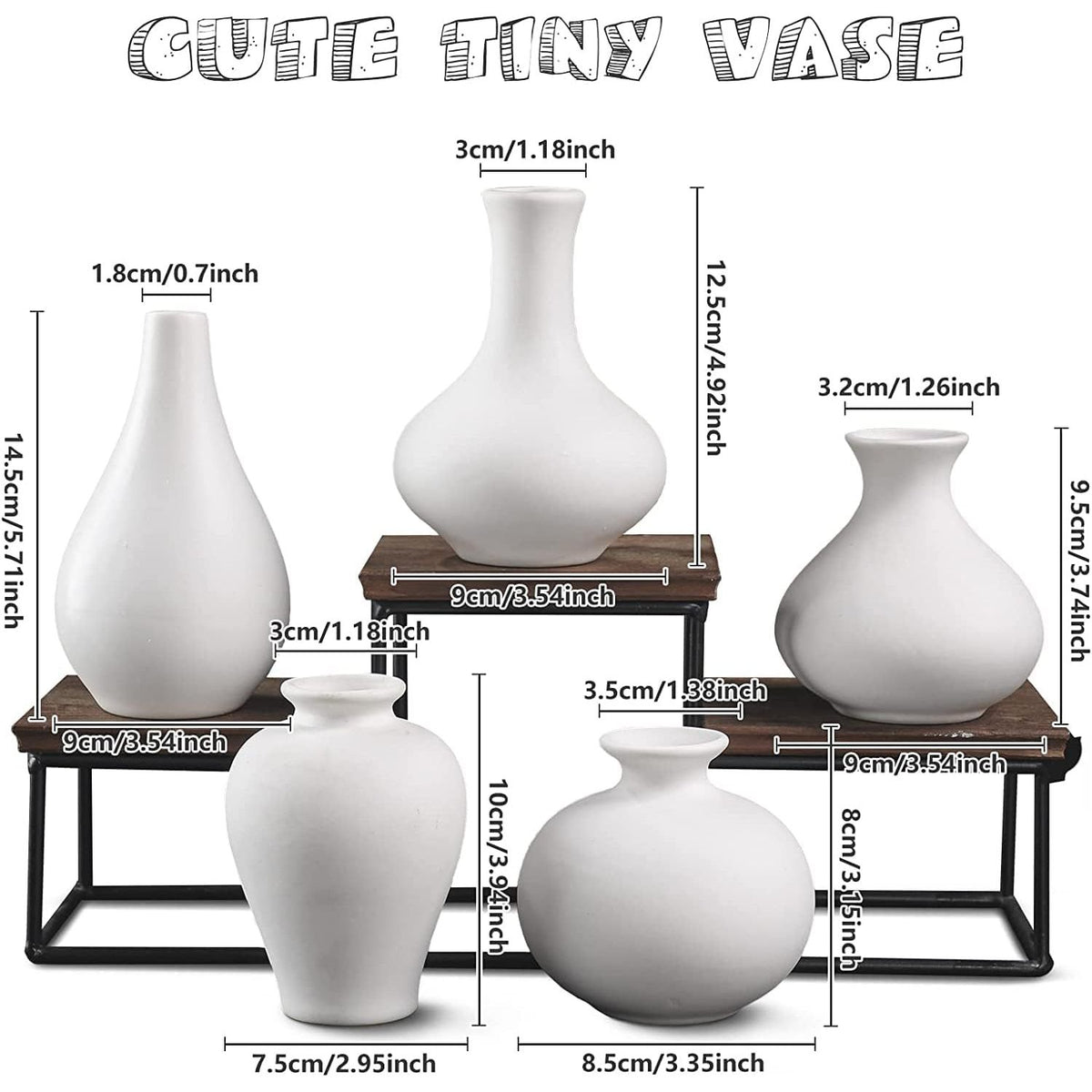 Ceramic Set of 5 White Vases for Home D�cor