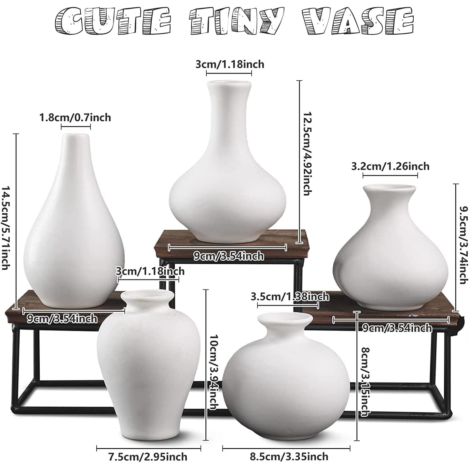 Ceramic Set of 5 White Vases for Home D�cor