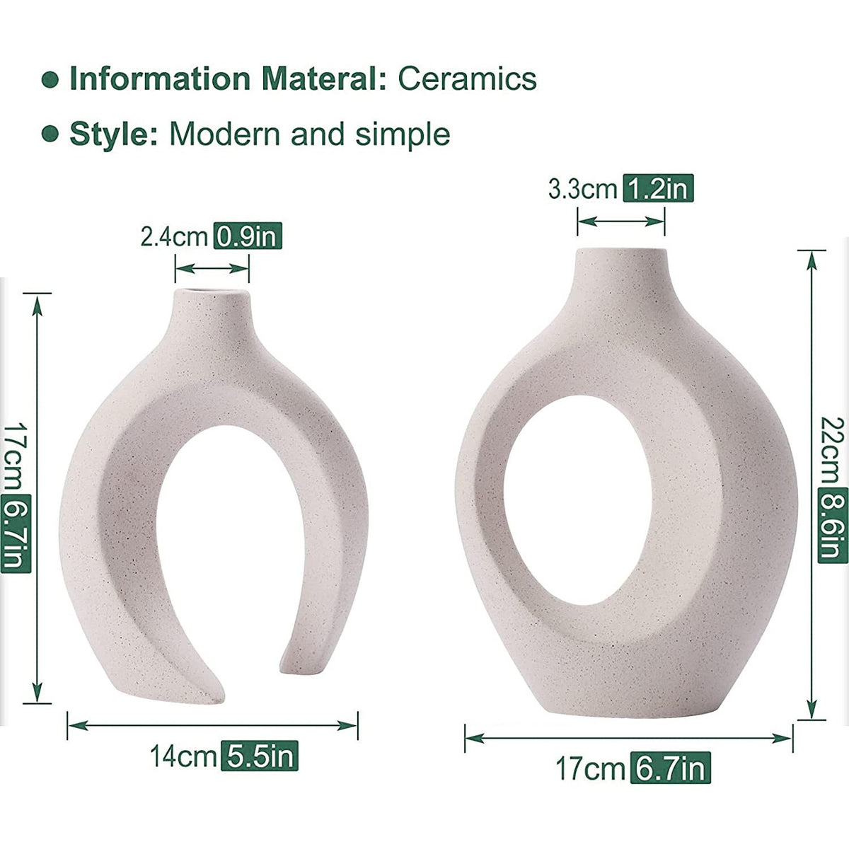 Ceramic Set of 2 Creative White Vases for Home Decor