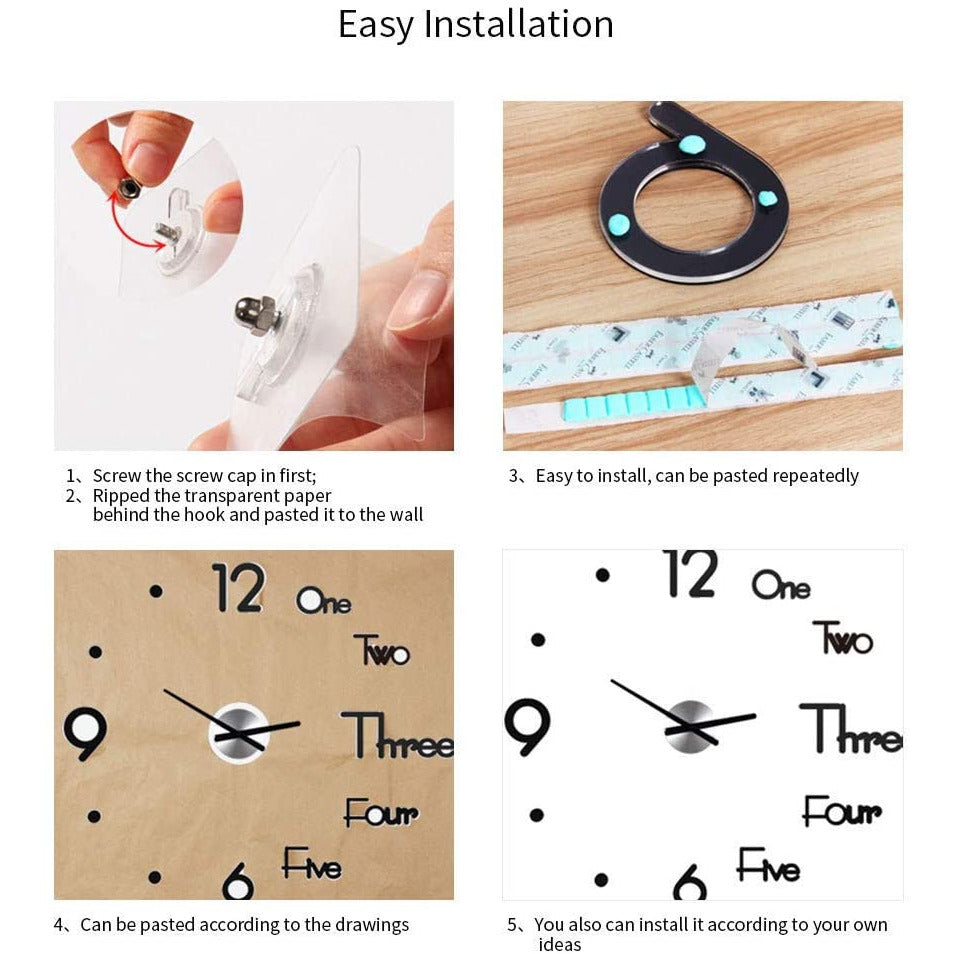 DIY Wall Clock Modern Frameless Large 3D Wall Watch Giant Roman Numerals for Home Living Room and Bedroom (Small)