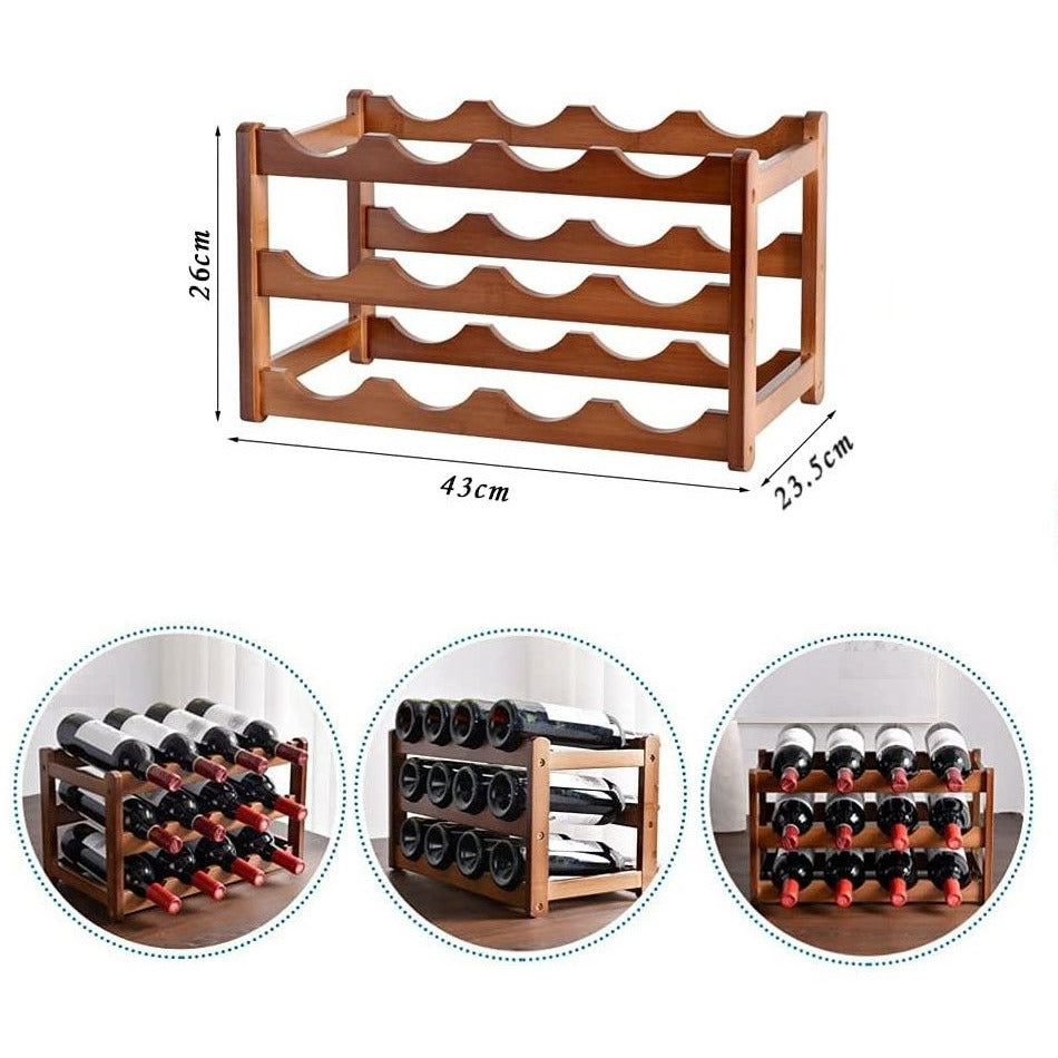 3-layer Bamboo Wine Storage Rack (12 bottles)