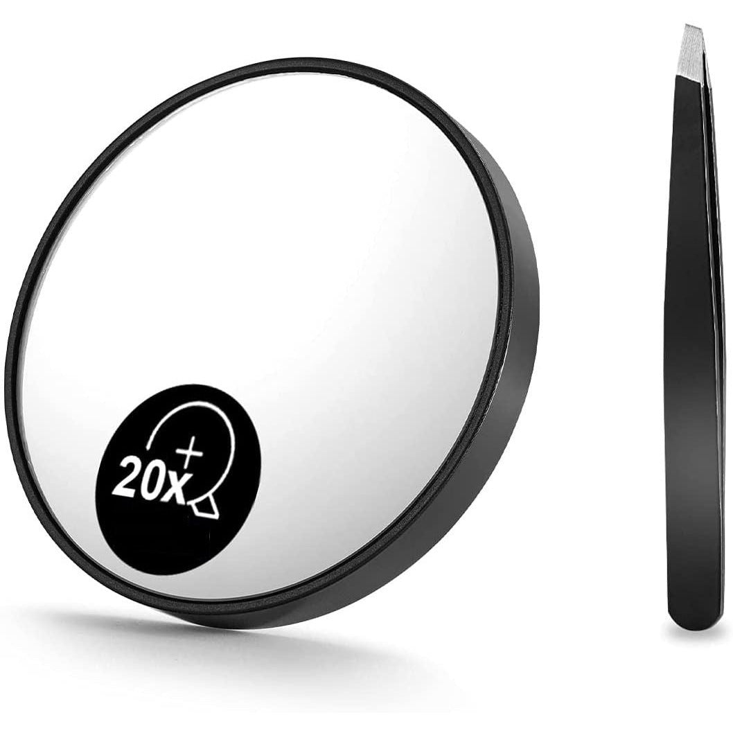 20X Magnifying Mirror and Eyebrow Tweezers Kit for Travel