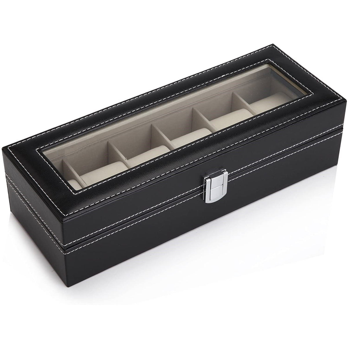 Black PU Leather Watch Organizer Display Storage Box Cases for Men & Women (6 slots)