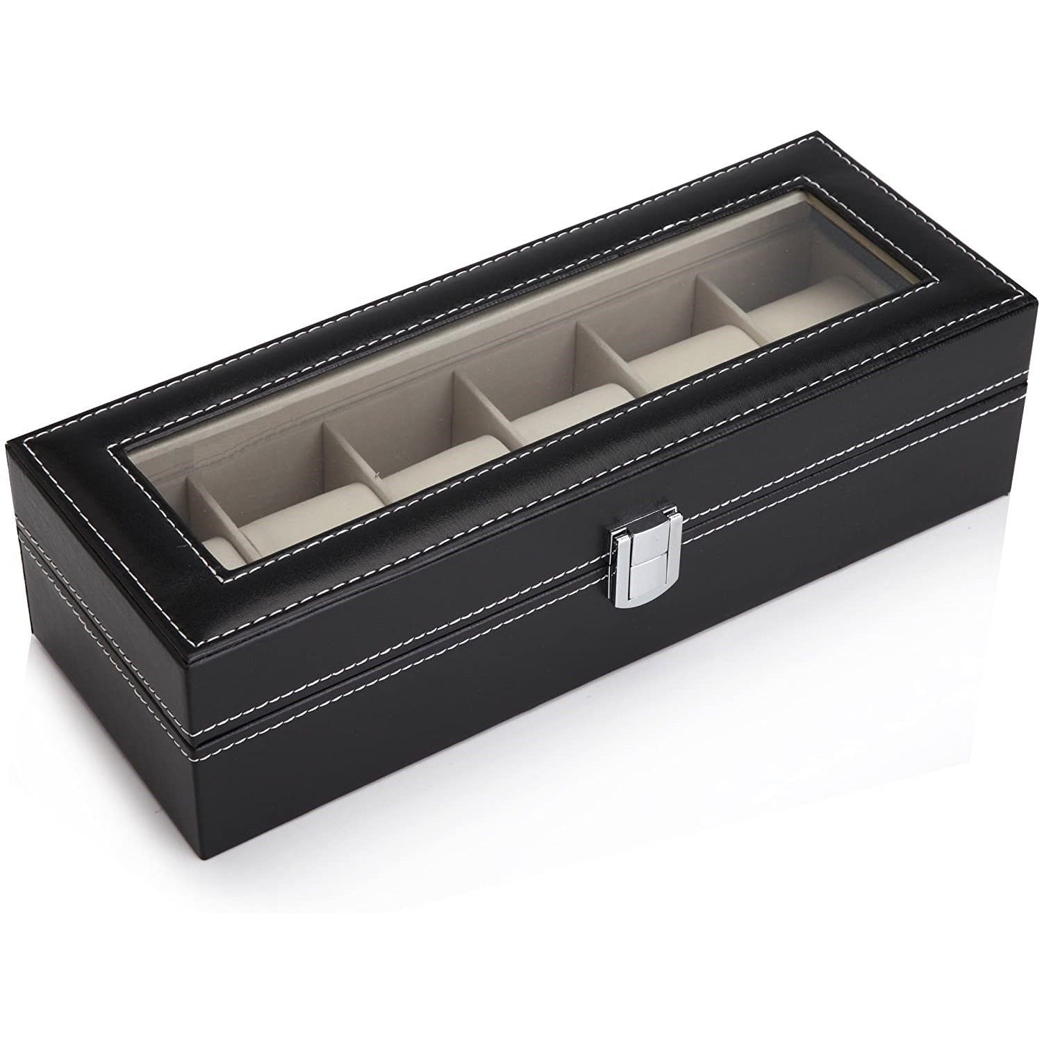 Black PU Leather Watch Organizer Display Storage Box Cases for Men & Women (6 slots)