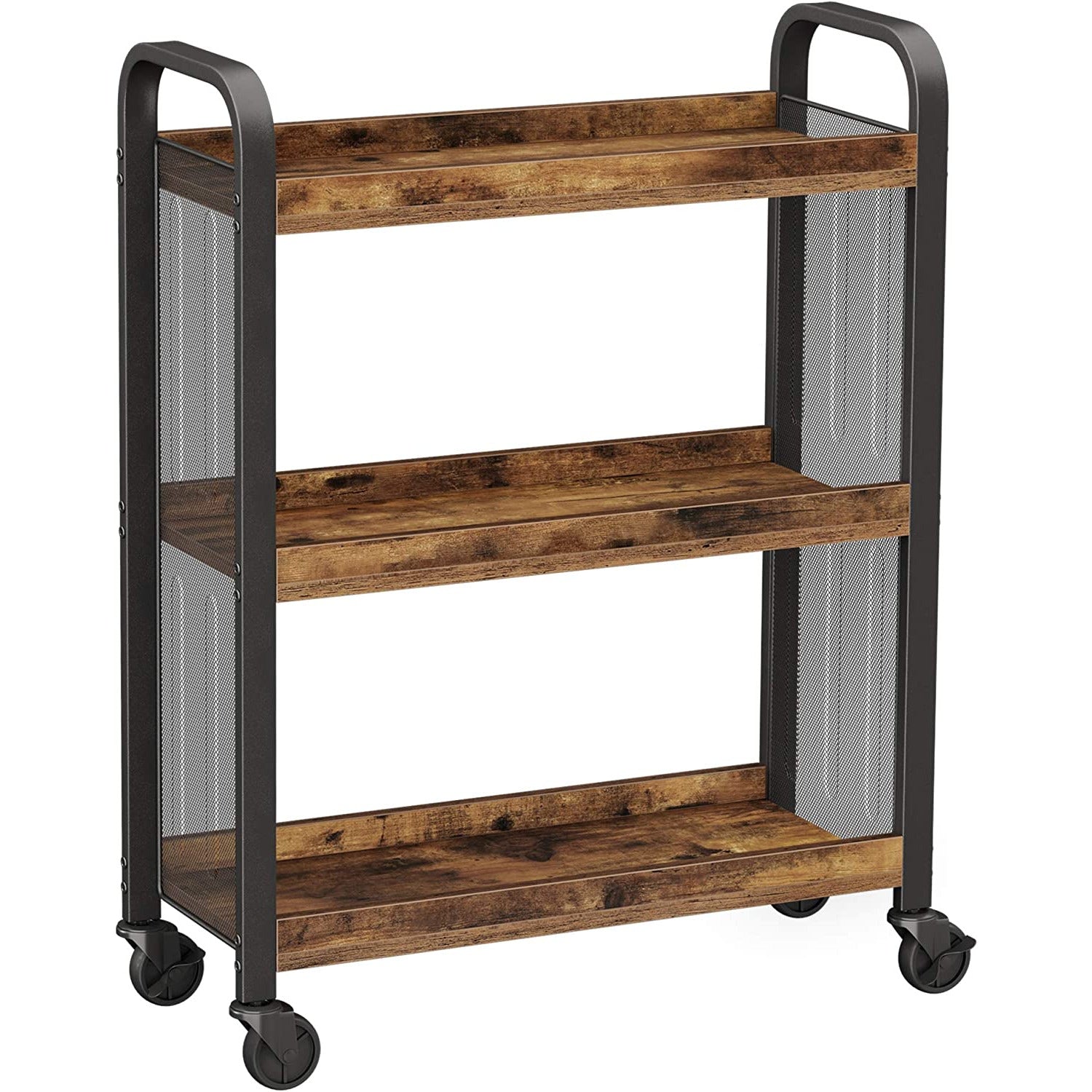 Rustic Brown Kitchen Trolley Rolling Cart with Steel Structure (66 x 26 x 85 cm)