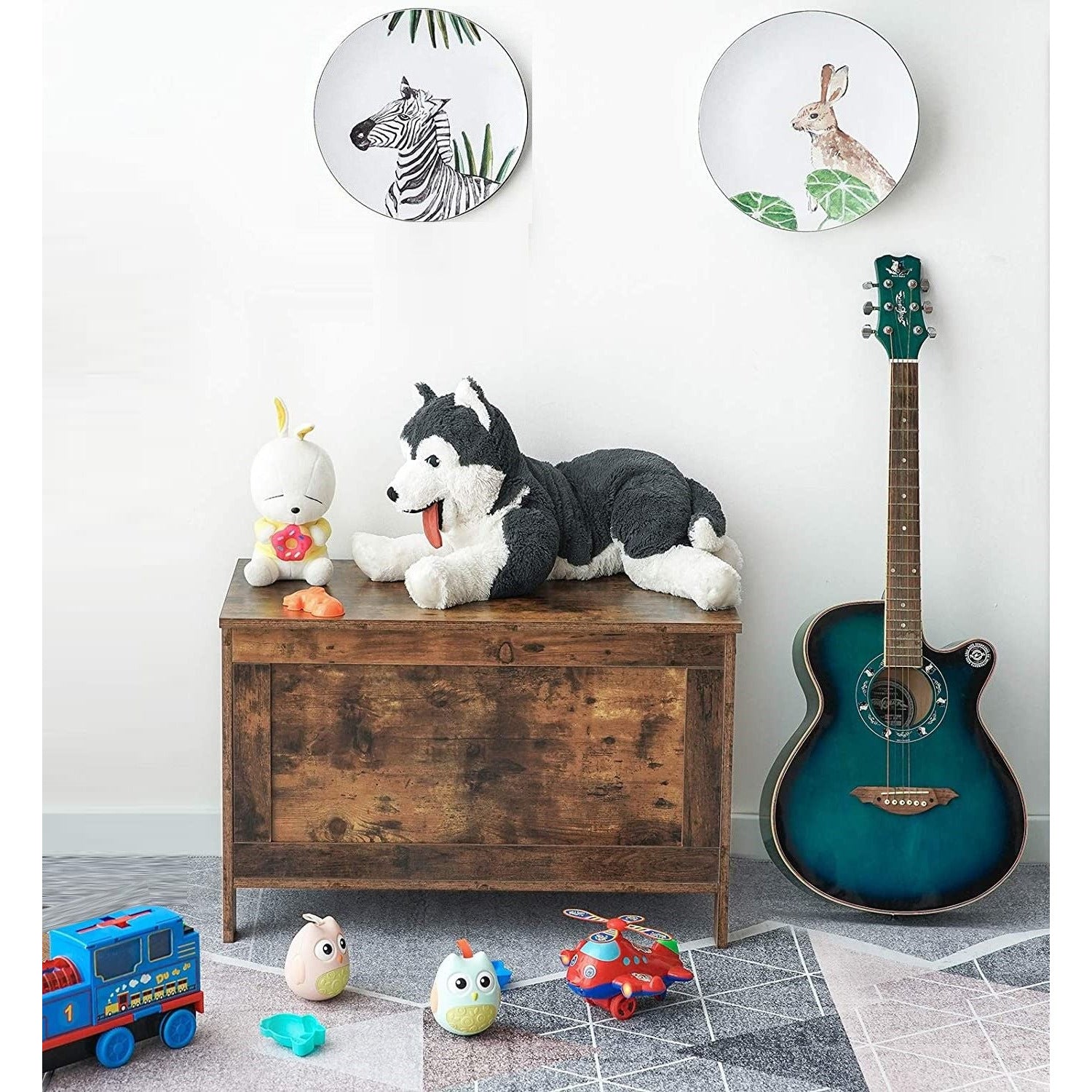 Wooden Sturdy Entryway Storage Bench with Safety Hinge