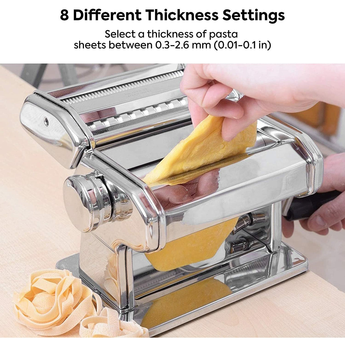 Pasta Maker Manual Steel Machine with 8 Adjustable Thickness Settings