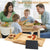 Bamboo Cheese Board and Knife Set with Cutlery including Slate Rock Tray, 4 Stainless Steel Knife & Thick Wooden tray
