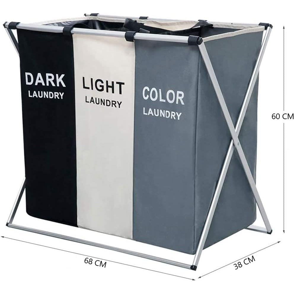 3 in 1 Large 135L Laundry Clothes Hamper Basket with Waterproof bags and Aluminum Frame (Multi)