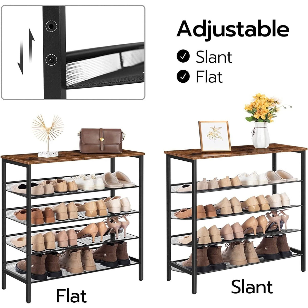 5-Tier Shoe Rack, Industrial Shoe Organizer Storage Bench