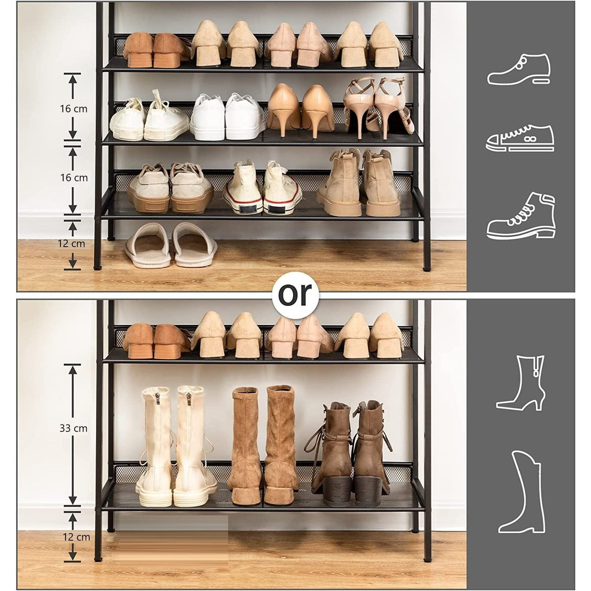 5-Tier Shoe Rack, Industrial Shoe Organizer Storage Bench