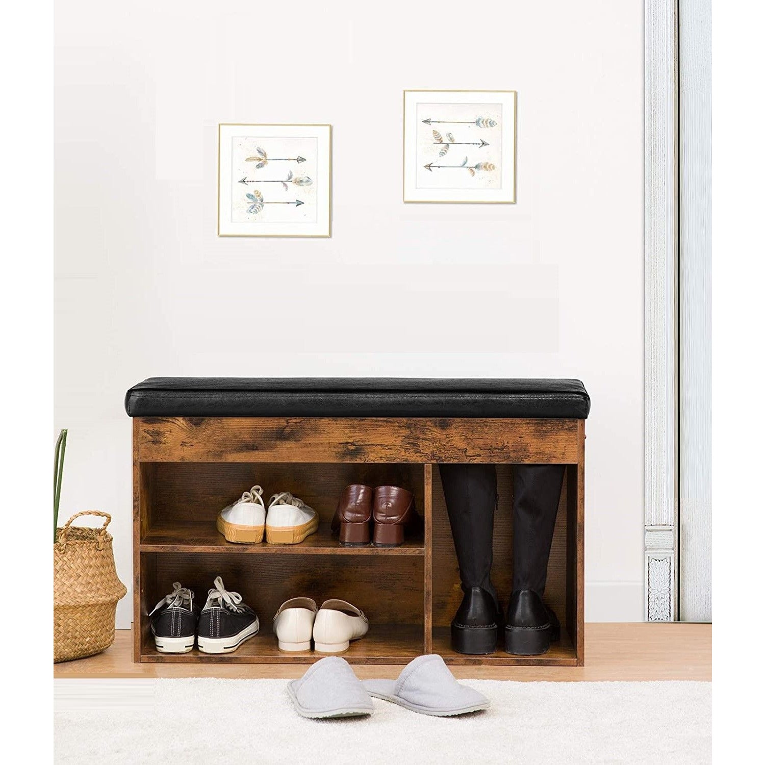 Shoe Storage Bench with Padded Cushion,Flip-Open Storage Box and Adjustable Shelf for Entryway and Living Room