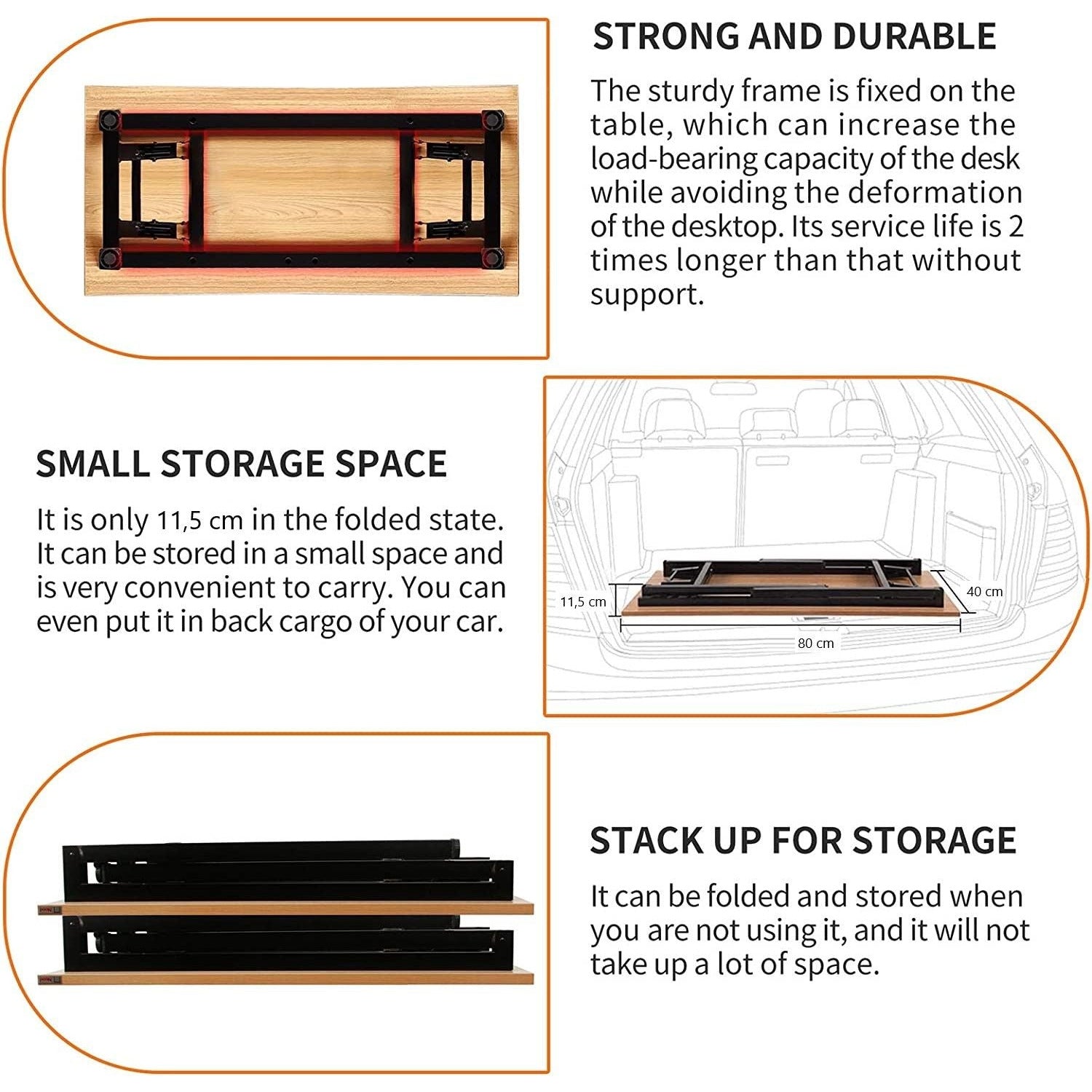 Sturdy and Heavy Duty Foldable Office Computer Desk (Teak, 80cm)