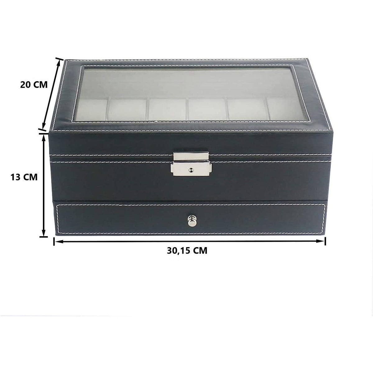 12 Slot PU Leather Lockable Watch and Jewelry Storage Boxes (Black)