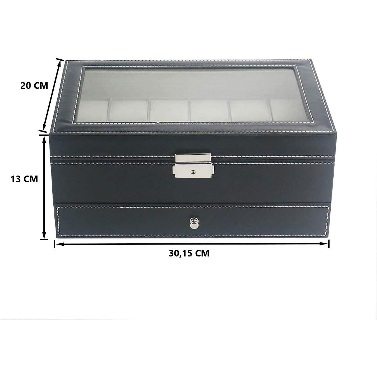 12 Slot PU Leather Lockable Watch and Jewelry Storage Boxes (Black)