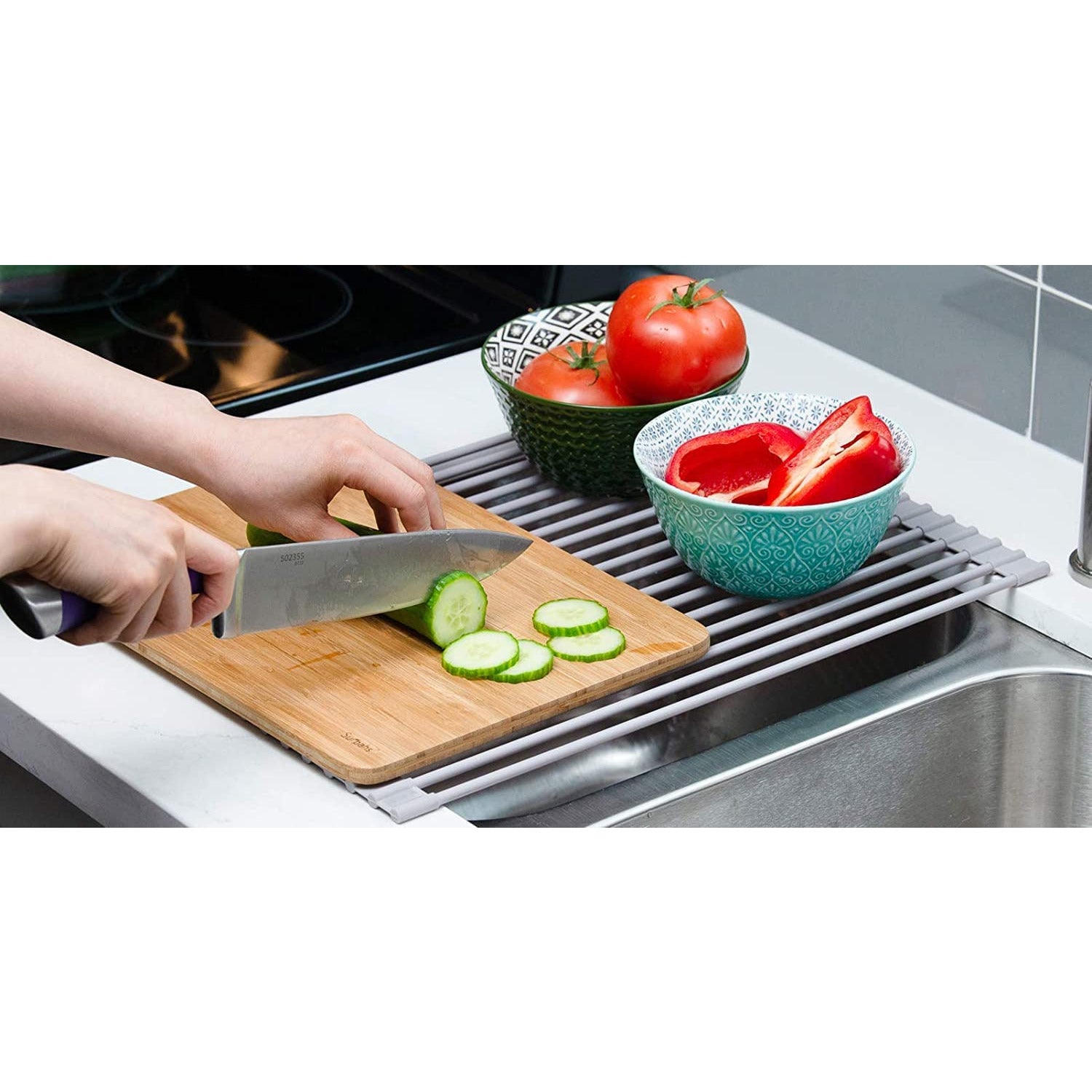 Over The Sink Multipurpose Roll-Up Dish Drying Rack (52 x 33 cm)