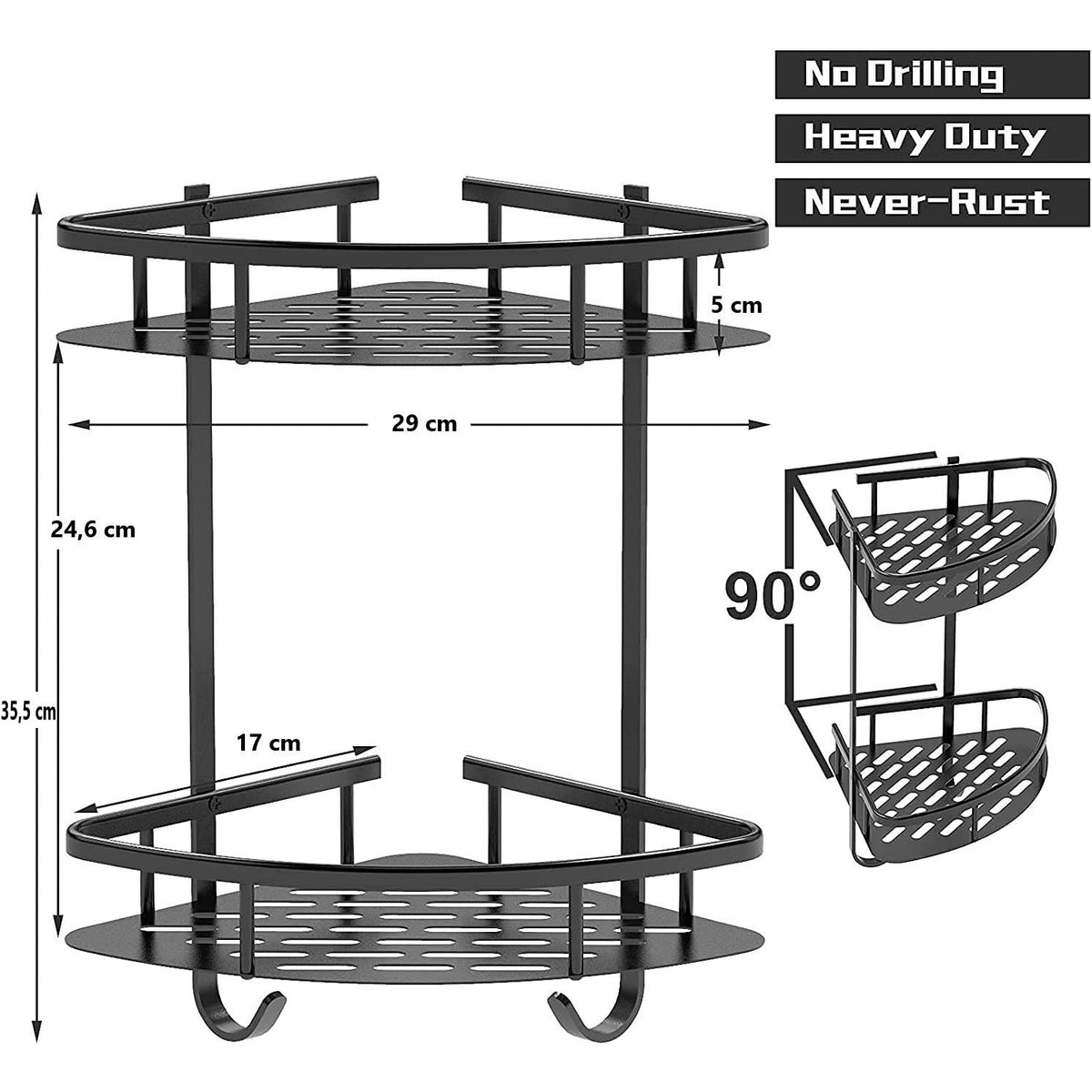 2 Pack Aluminum Adhesive Shower Caddy Corner Shelf Storage Rack for Bathroom