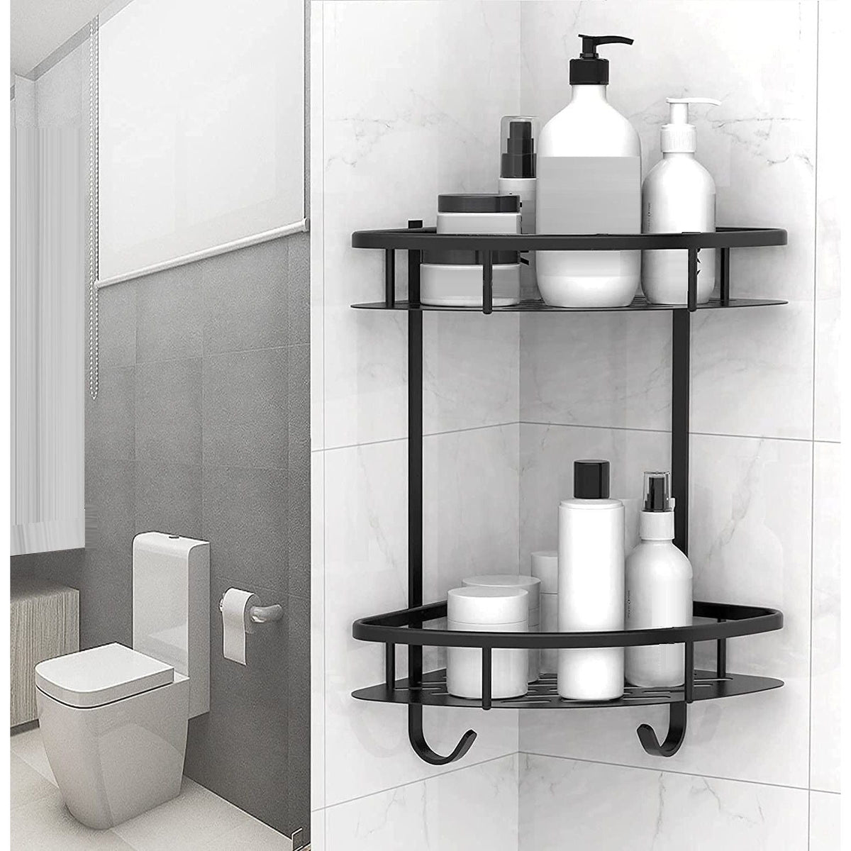 2 Pack Aluminum Adhesive Shower Caddy Corner Shelf Storage Rack for Bathroom