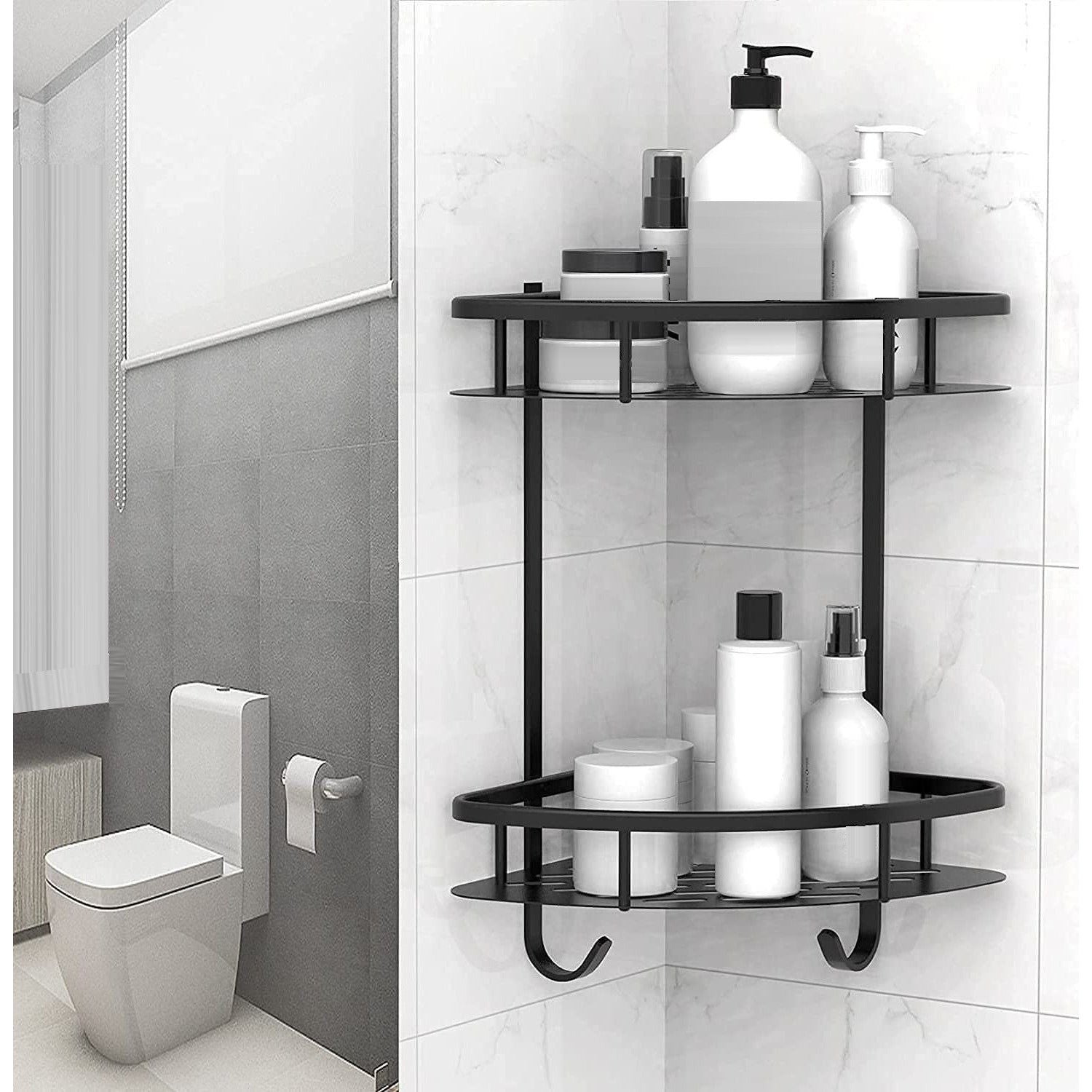 2 Pack Aluminum Adhesive Shower Caddy Corner Shelf Storage Rack for Bathroom