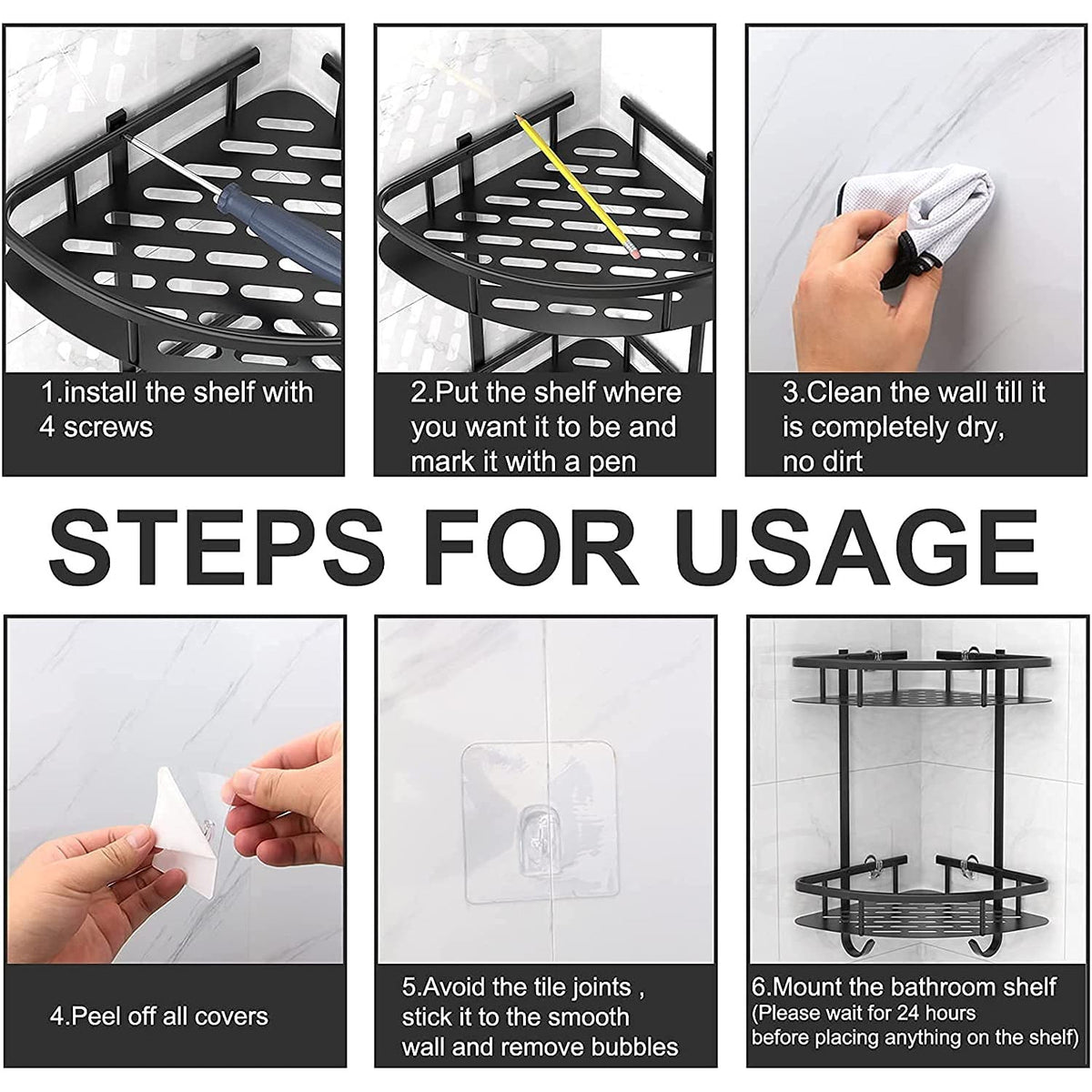 2 Pack Aluminum Adhesive Shower Caddy Corner Shelf Storage Rack for Bathroom