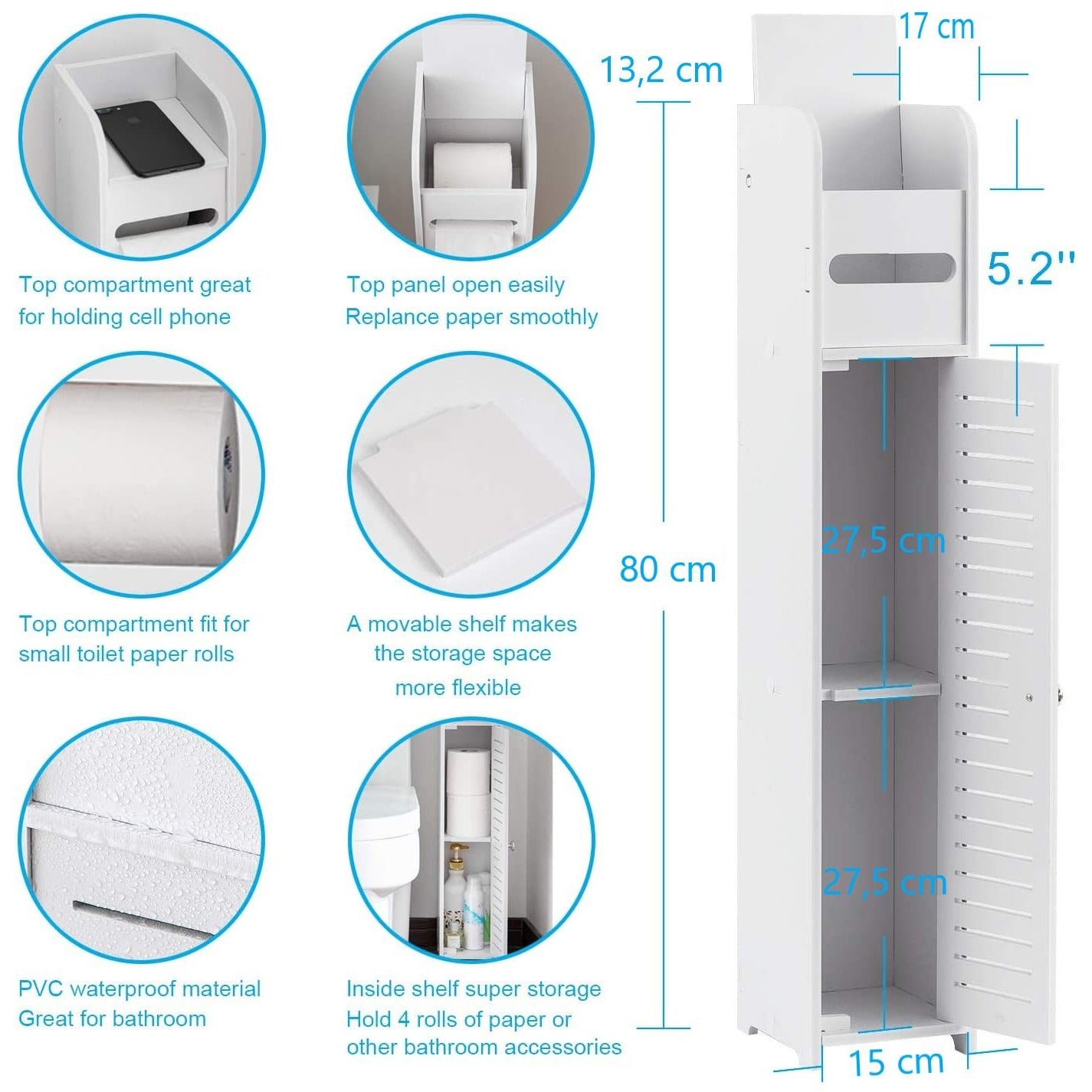 Toilet Paper Roll Holder for Bathroom (White, 80 cm)